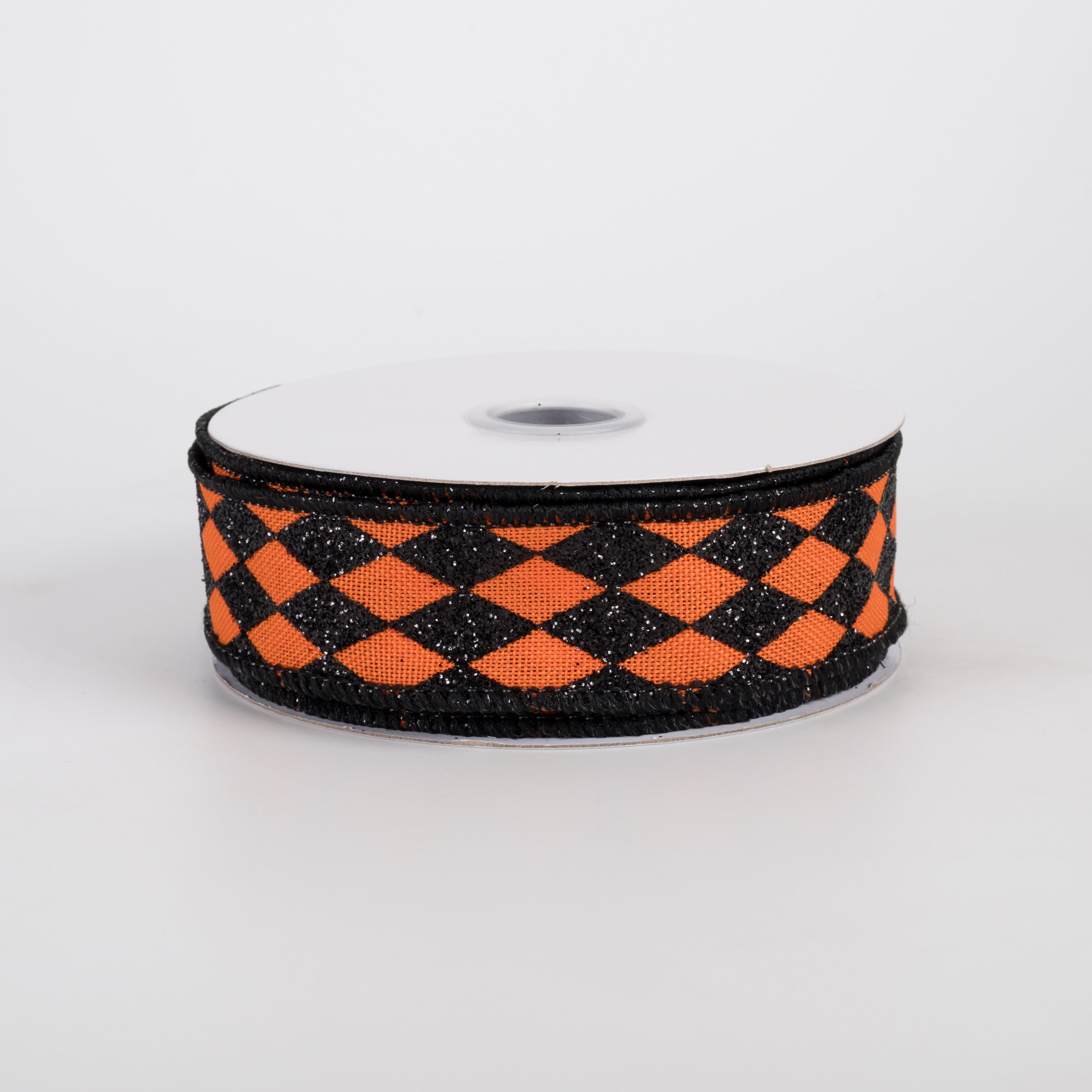 7/8" Glitter Harlequin Ribbon: Black on Orange (10 Yards) Item Number: RGH7440P2