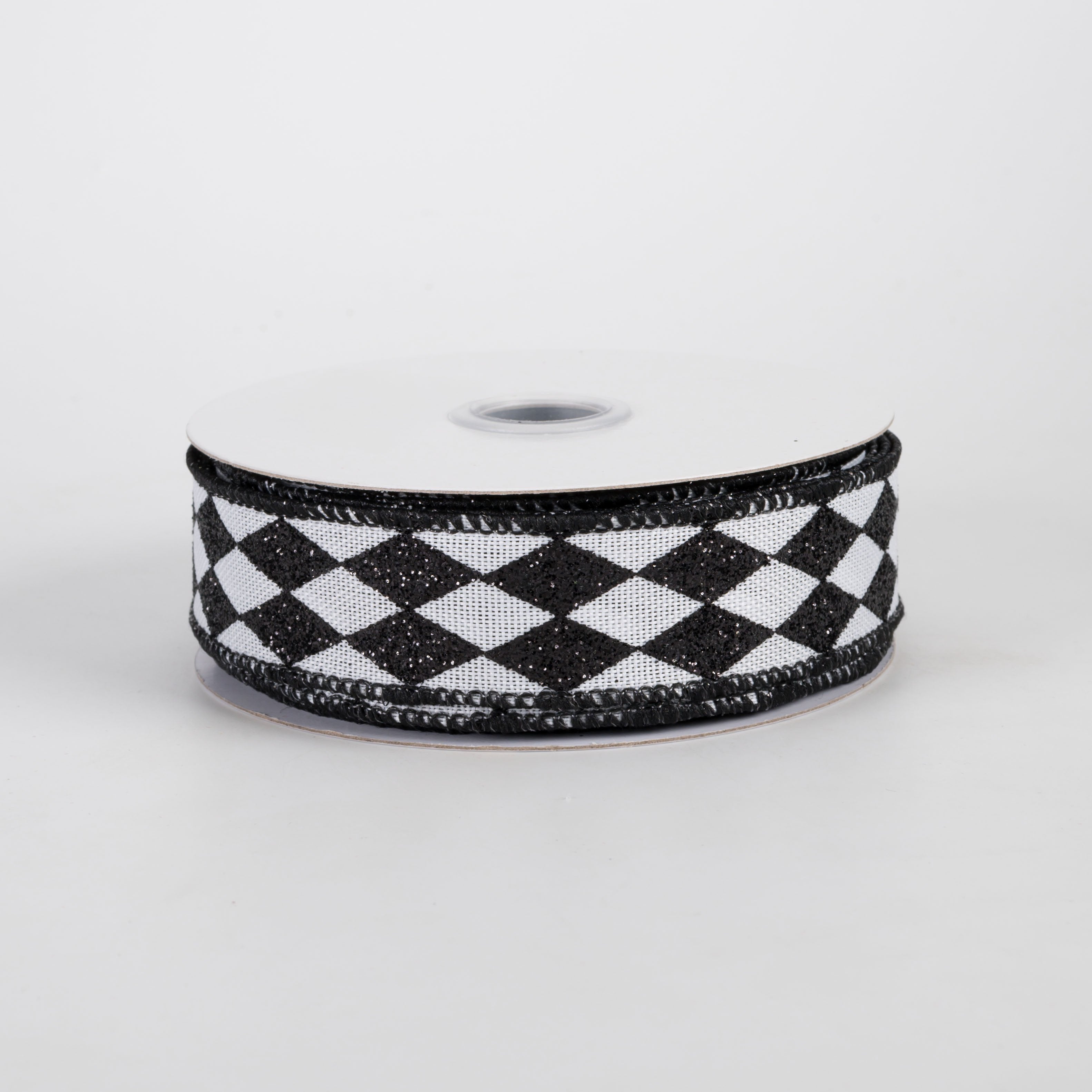 7/8" Glitter Harlequin Ribbon: Black on White (10 Yards) Item Number: RGH7440L6