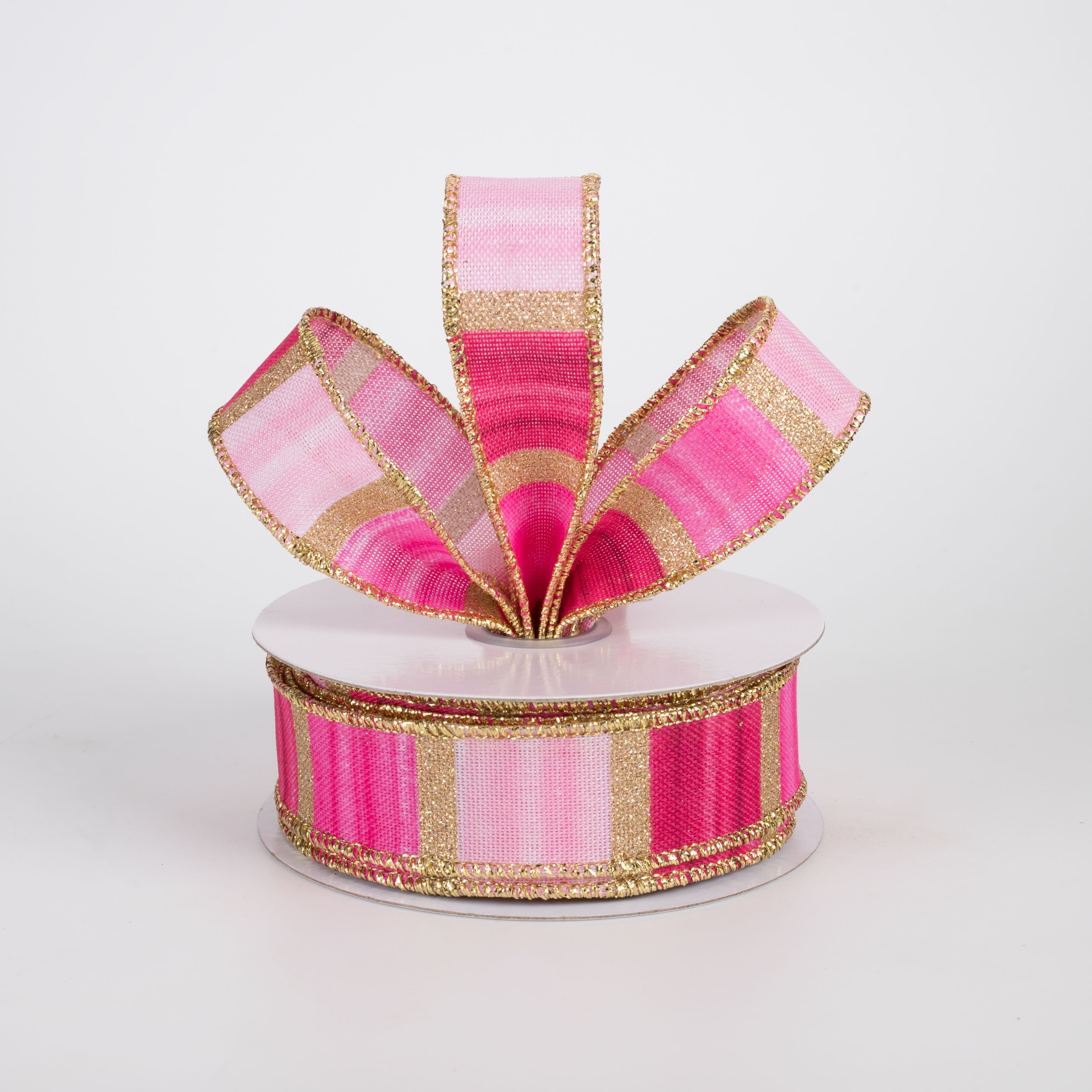 7/8" Glittered Watercolor Stripes Ribbon: Pink, Fuchsia & Gold (10 Yards) Lifestyle Photo
