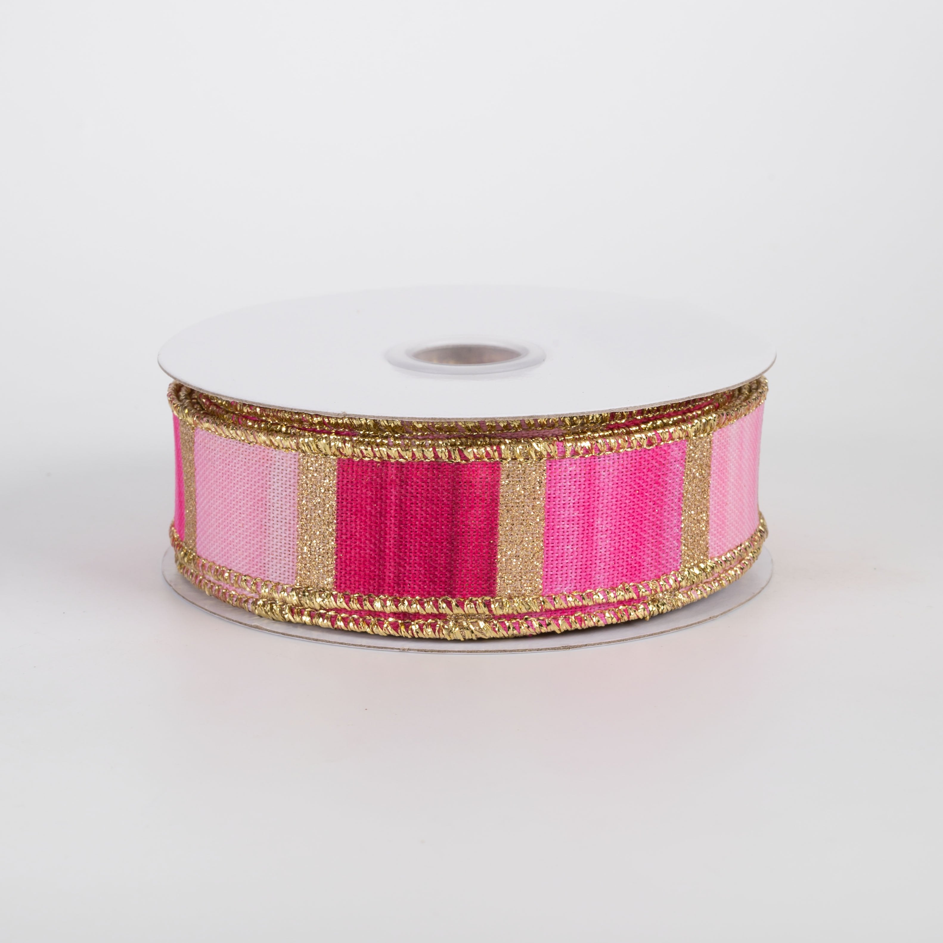 7/8" Glittered Watercolor Stripes Ribbon: Pink, Fuchsia & Gold (10 Yards) Item Number: RGH7387MN