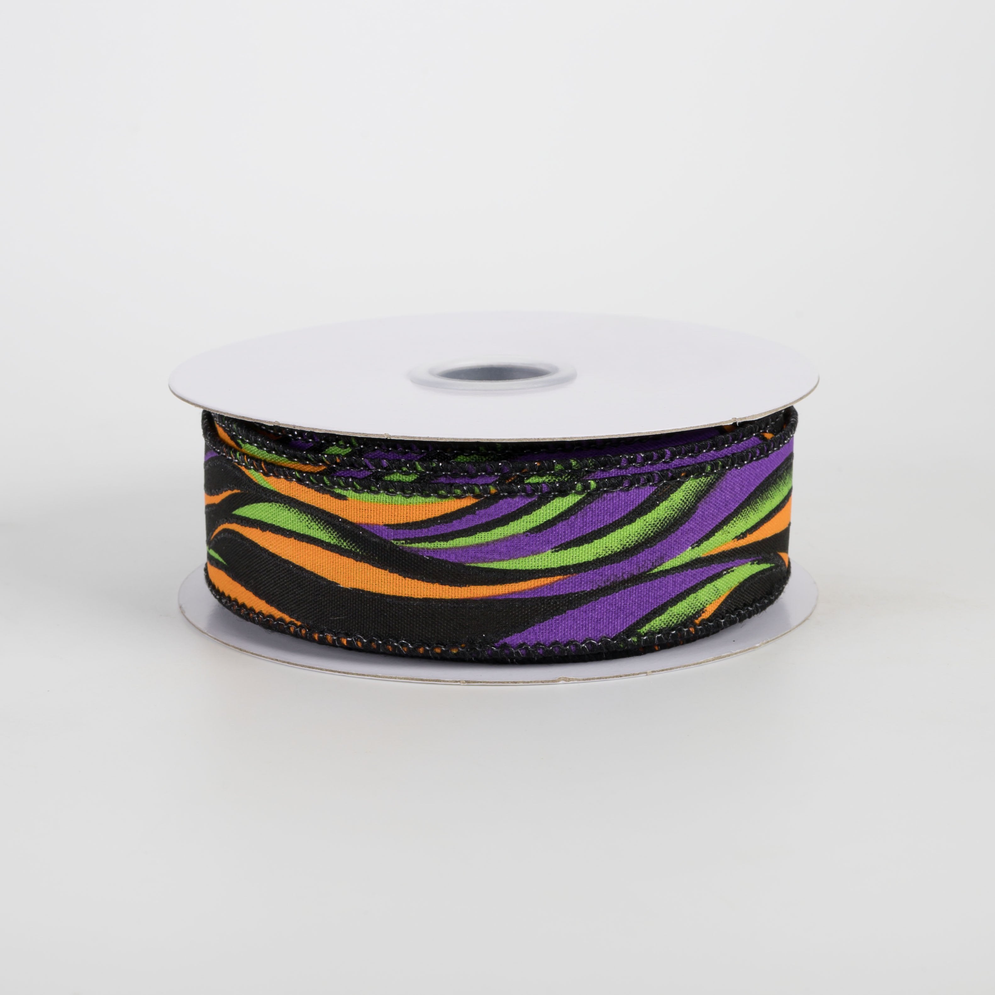 7/8" Glittered Wavy Stripes Ribbon: Purple & Lime Halloween (10 Yards) Item Number: RGF7936RW