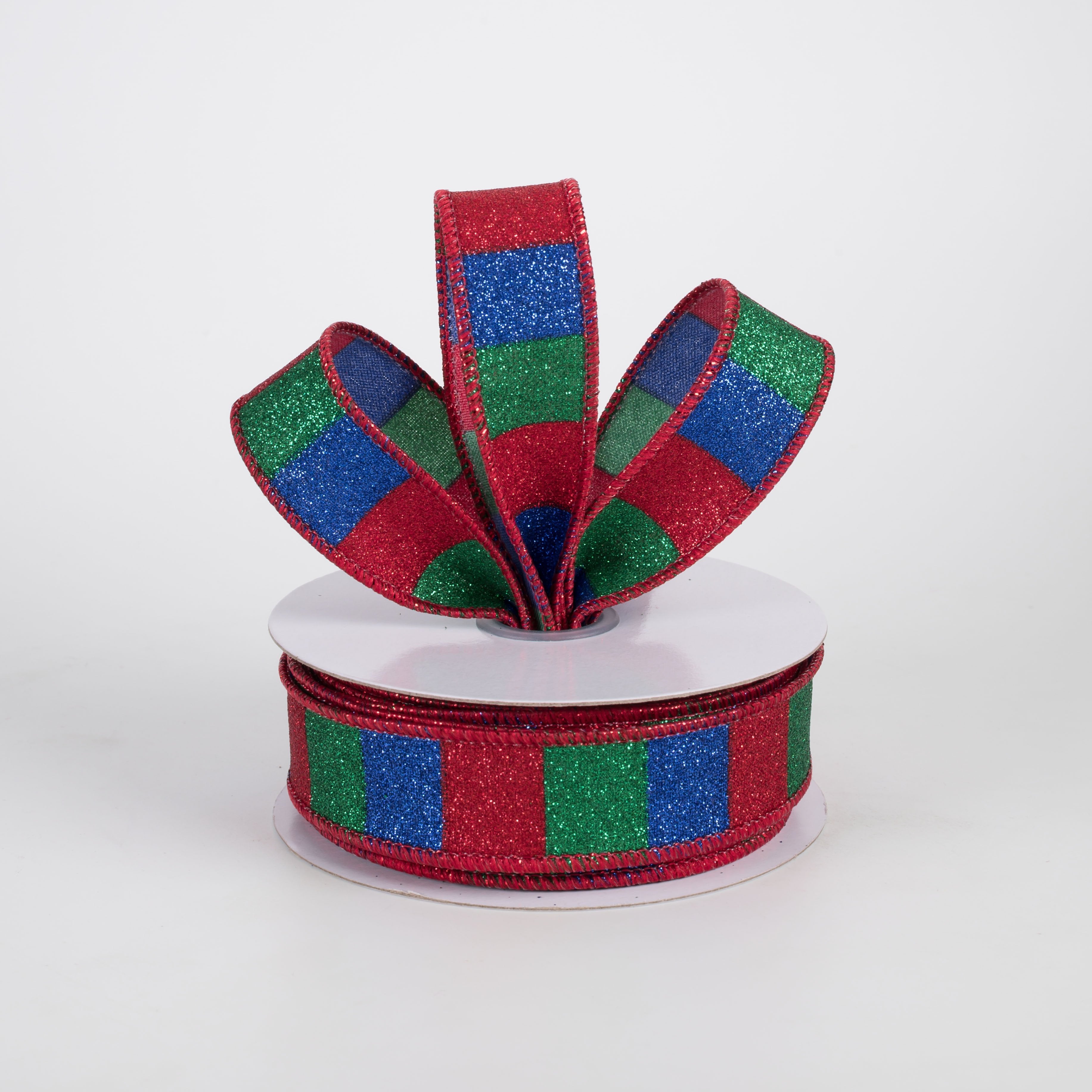 7/8" Horizontal Glitter Stripes Ribbon: Preppy Christmas (10 Yards) Lifestyle Photo