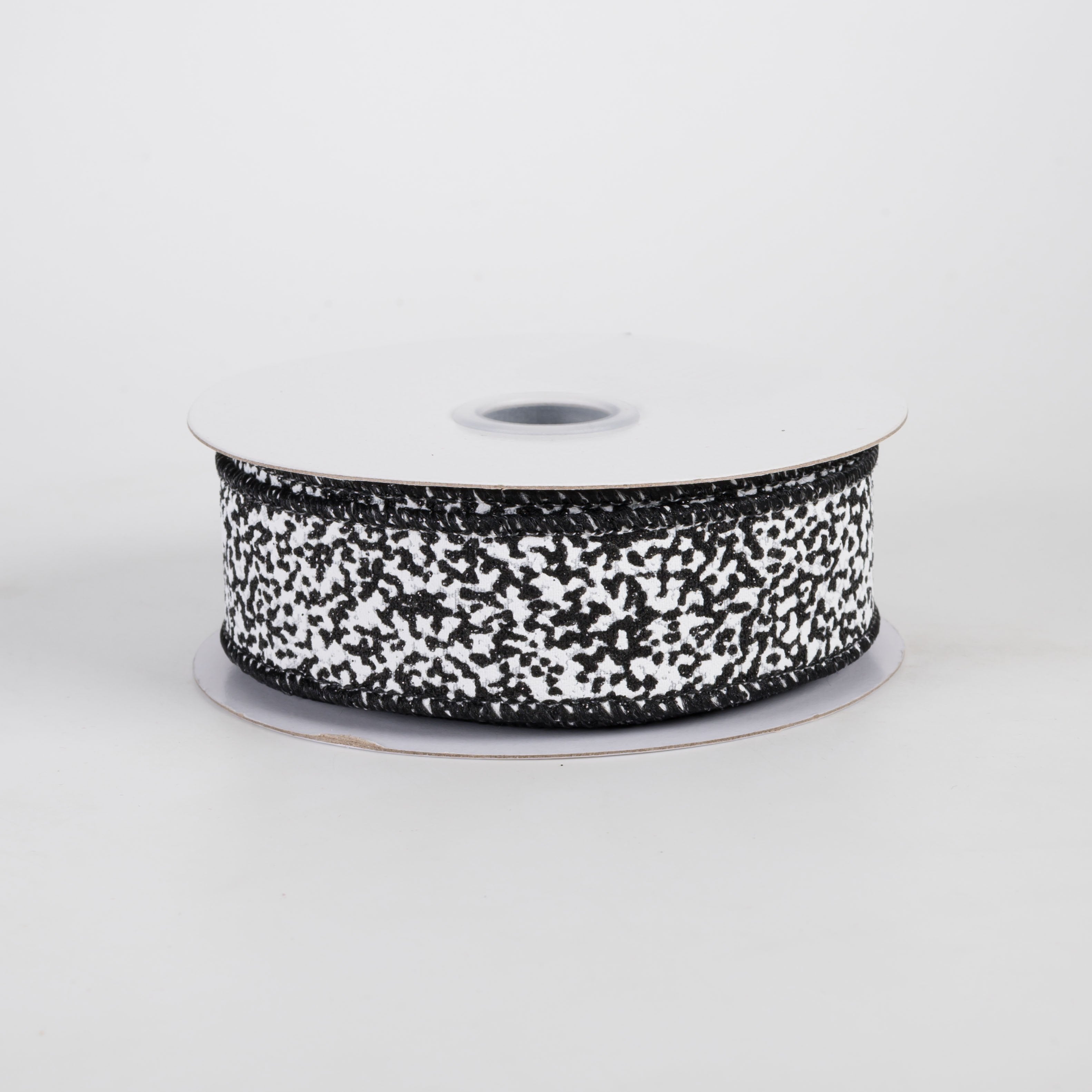 7/8" Snow Glitter Ribbon: White & Black (10 Yards) Item Number: RGF781302