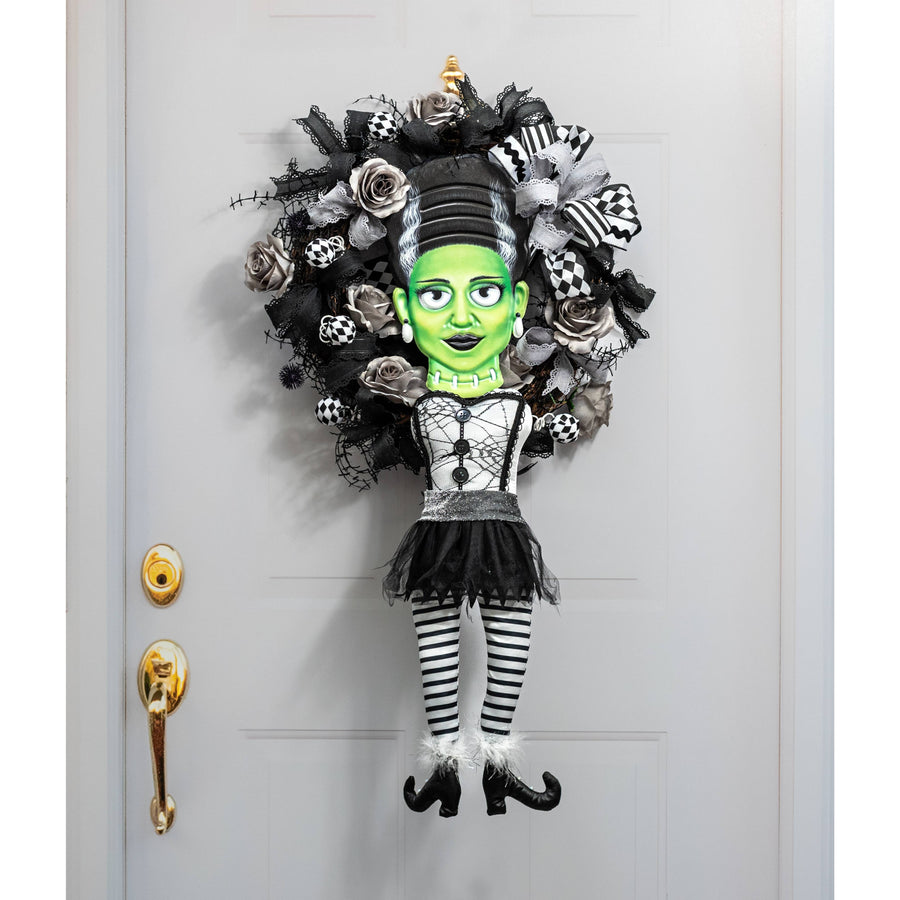 12" Embossed Metal Mrs. Frankenstein Head Decoration