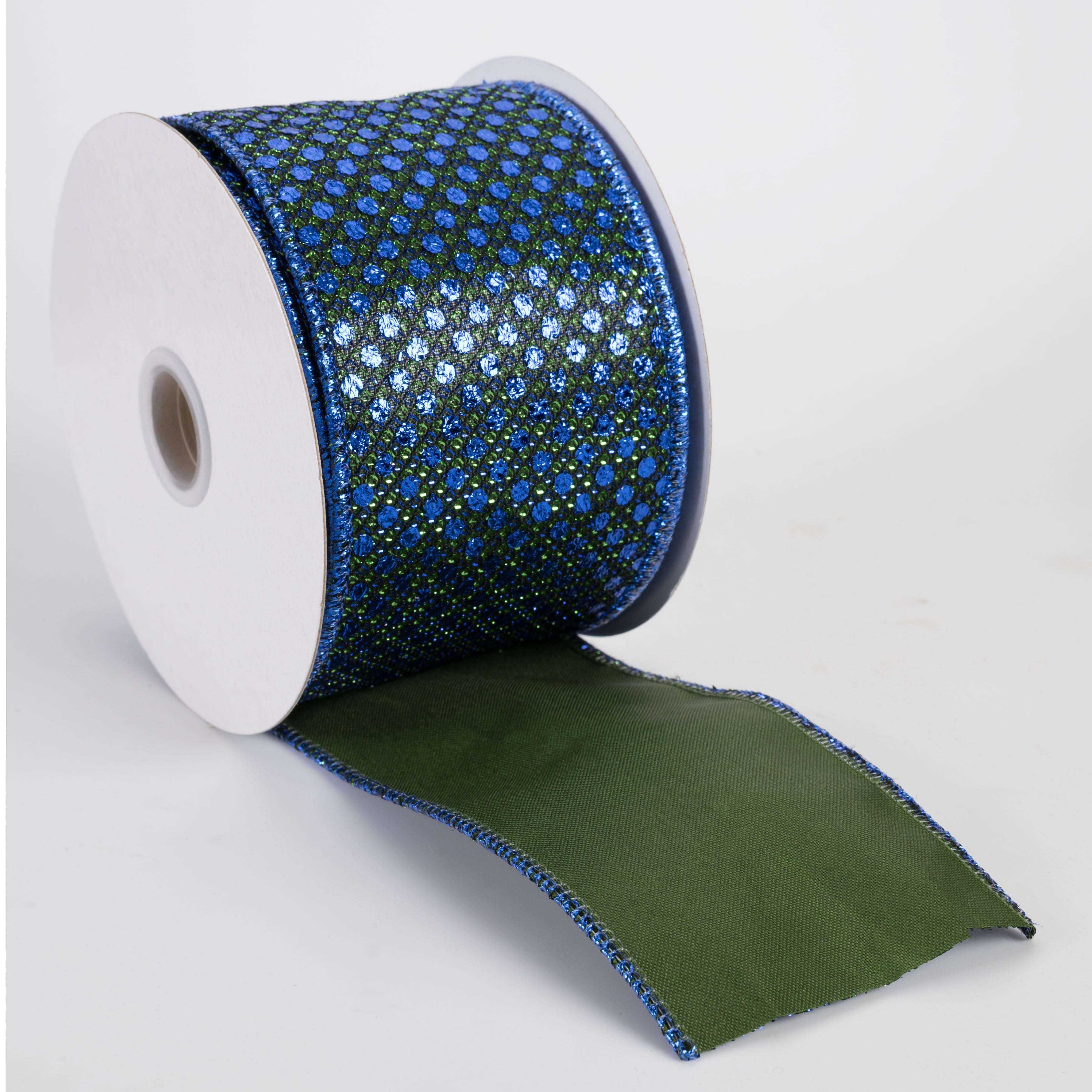 2.5" Metallic Dragon Scale Dots Ribbon: Moss & Royal Blue (10 Yards)