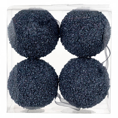 4" Iridescent Glitter Ball Ornament: Dark Navy Blue (Box of 4)