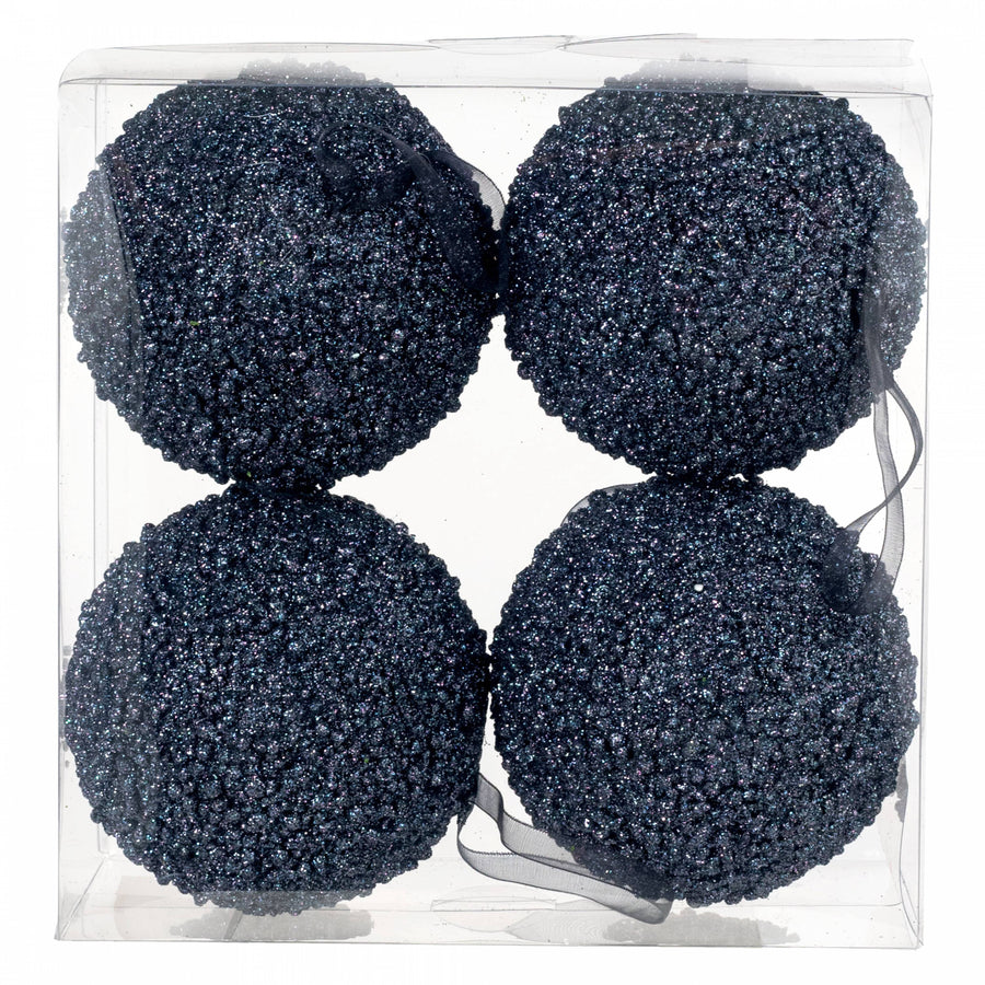 4" Iridescent Glitter Ball Ornament: Dark Navy Blue (Box of 4)