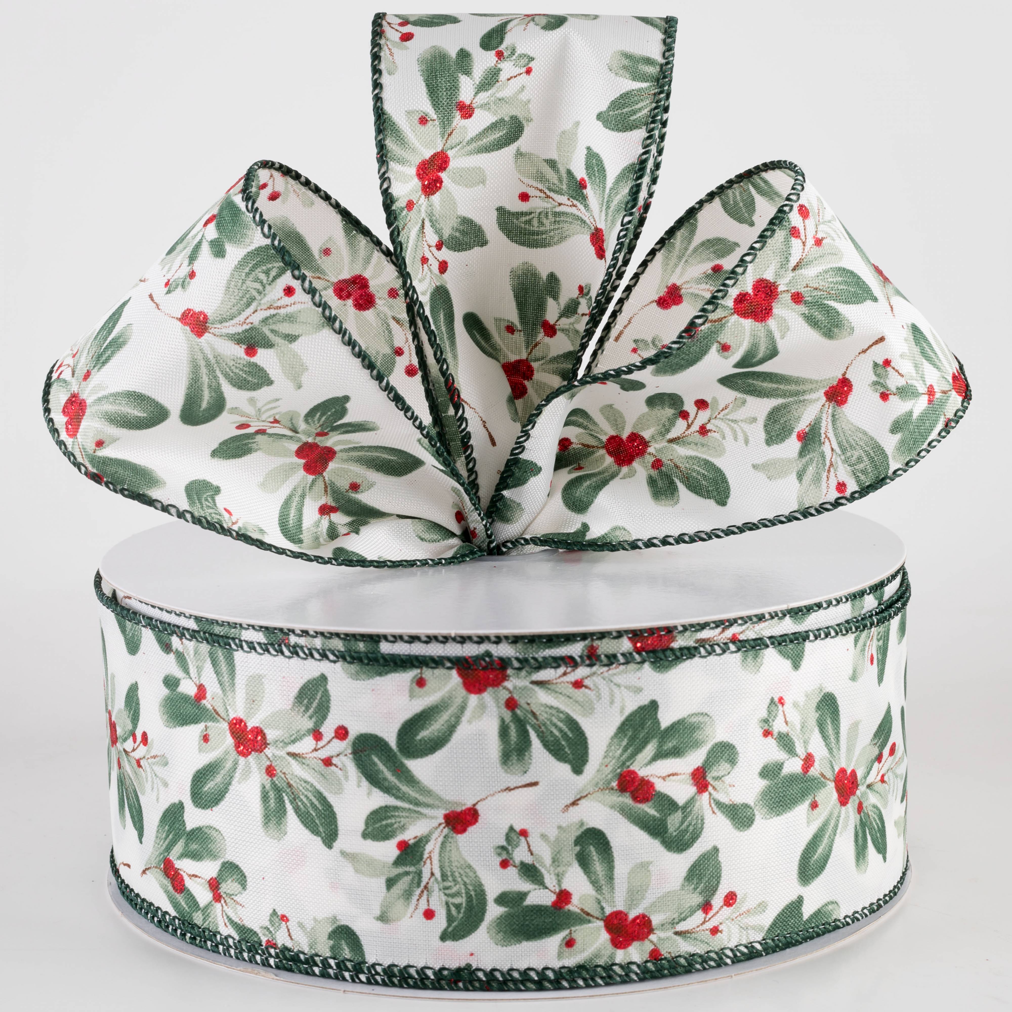 2.5" Painted Mistletoe Ribbon: Cream (50 Yards)