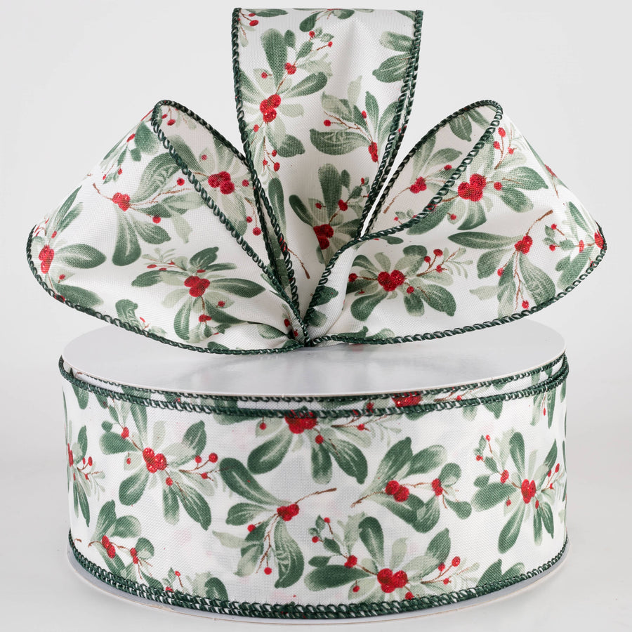 2.5" Painted Mistletoe Ribbon: Cream (50 Yards)