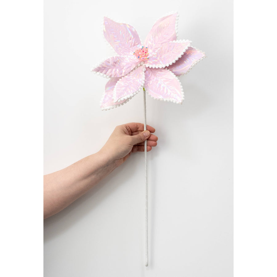 24" Iridescent Poinsettia Sprinkles Stem: Candy Pink