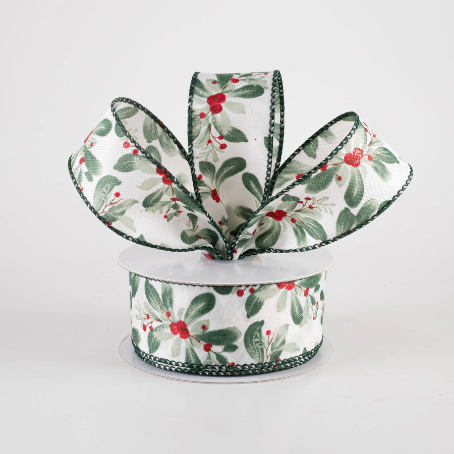 1.5" Painted Mistletoe Ribbon: Cream (10 Yards)