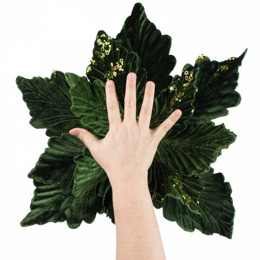 19" x 25" Jumbo Deluxe Velvet Poinsettia Stem: Hunter Green