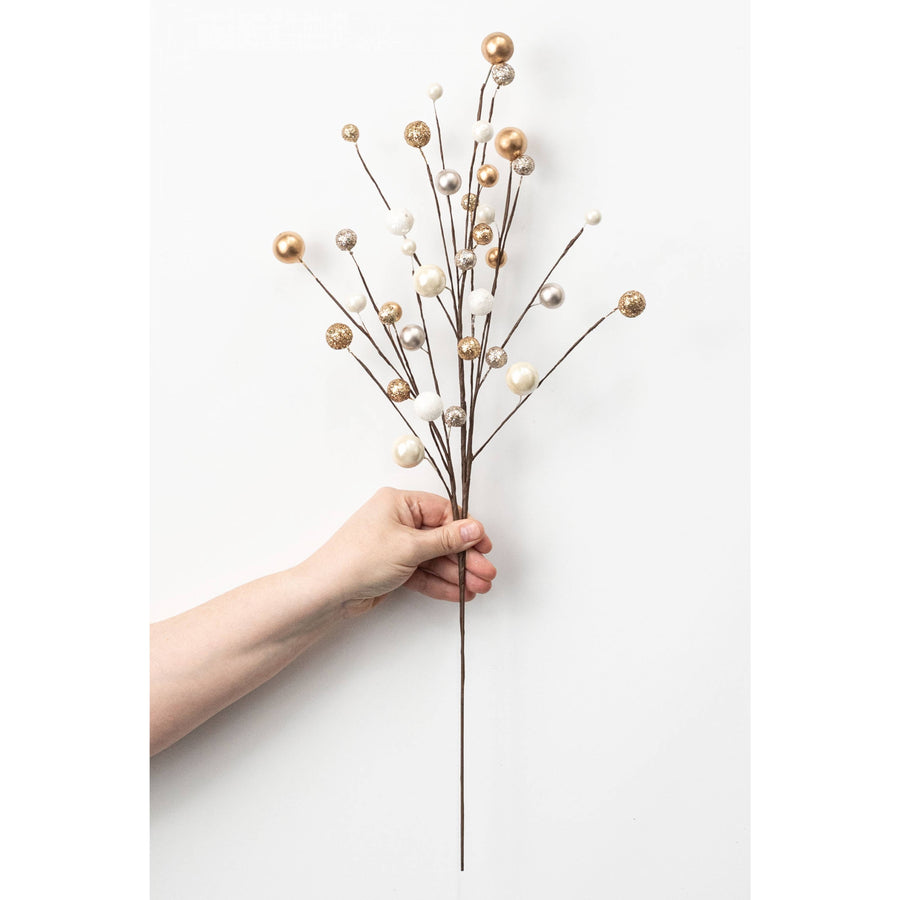 24" Glitter & Pearl Ball Spray: Gold, Champagne & White