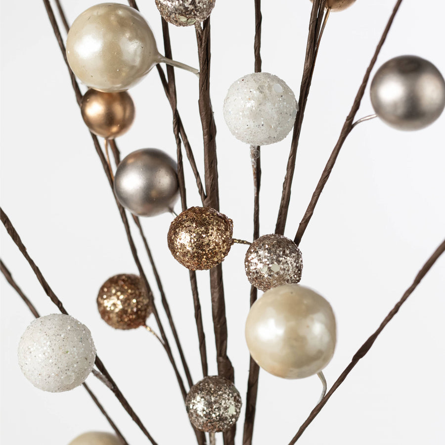 24" Glitter & Pearl Ball Spray: Gold, Champagne & White
