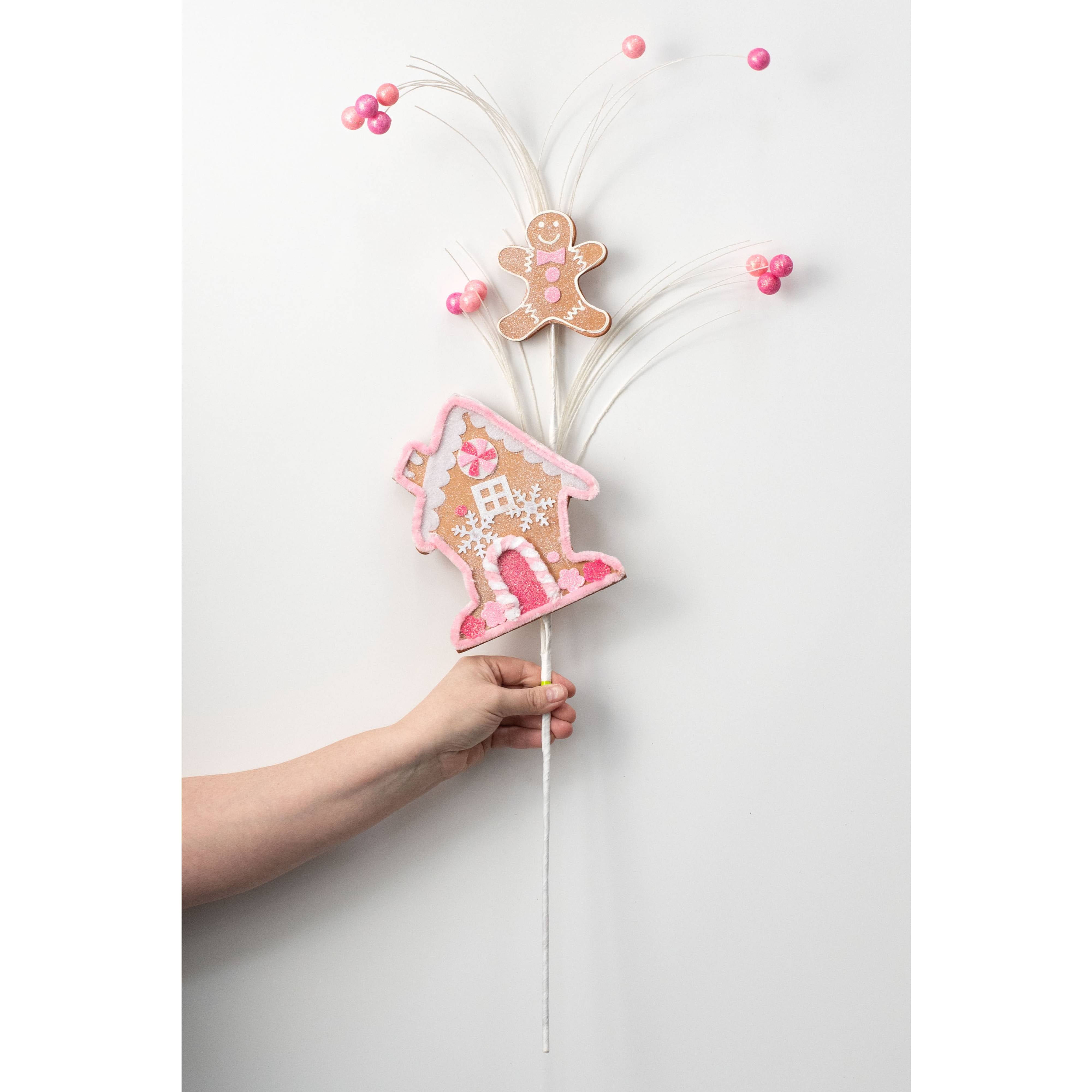 30" Pink Gingerbread House & Gingerbread Girl Spray