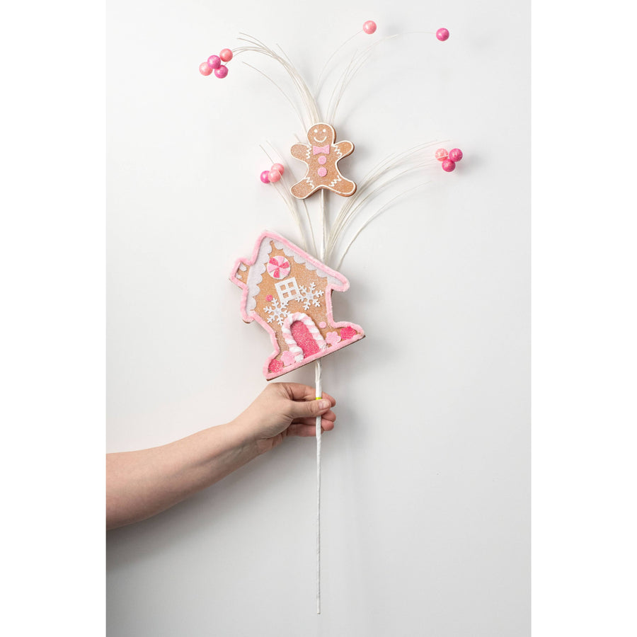 30" Pink Gingerbread House & Gingerbread Girl Spray