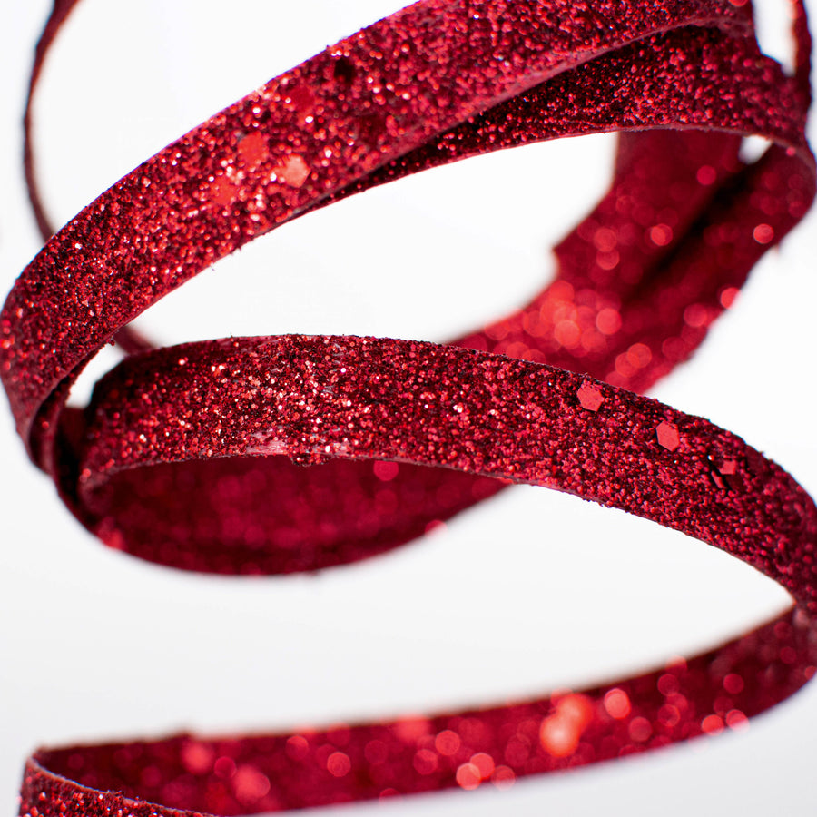 25" Glitter Spiral Ribbon Spray: Burgundy Red