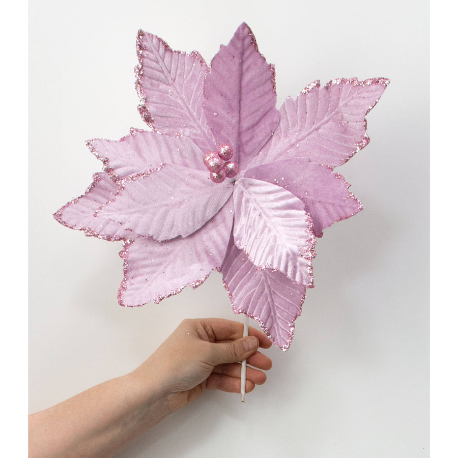14" x 16" Velvet Poinsettia Stem: Lavender Pink