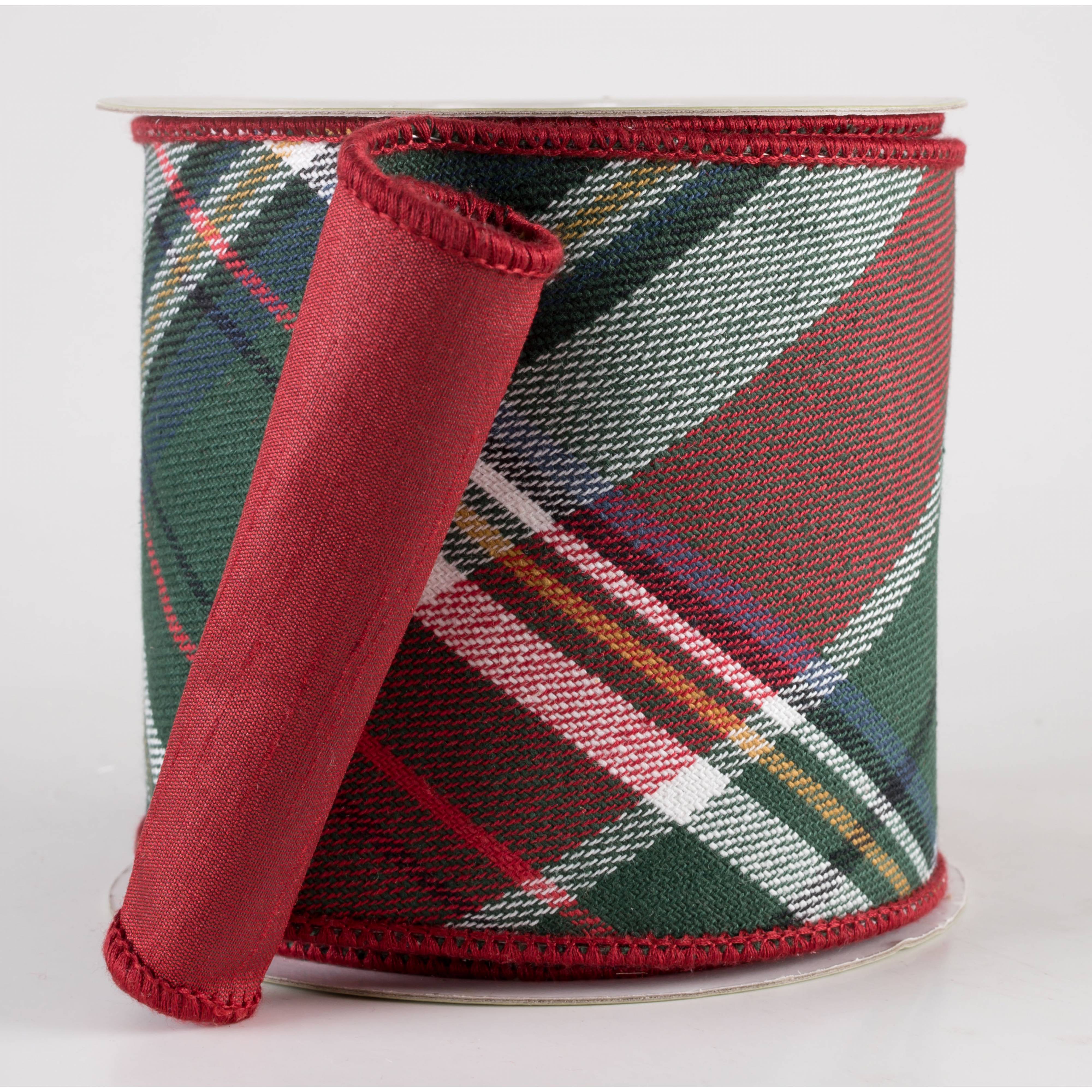 4" Designer Double Sided Plaid Ribbon: Red & Green (5 Yards)