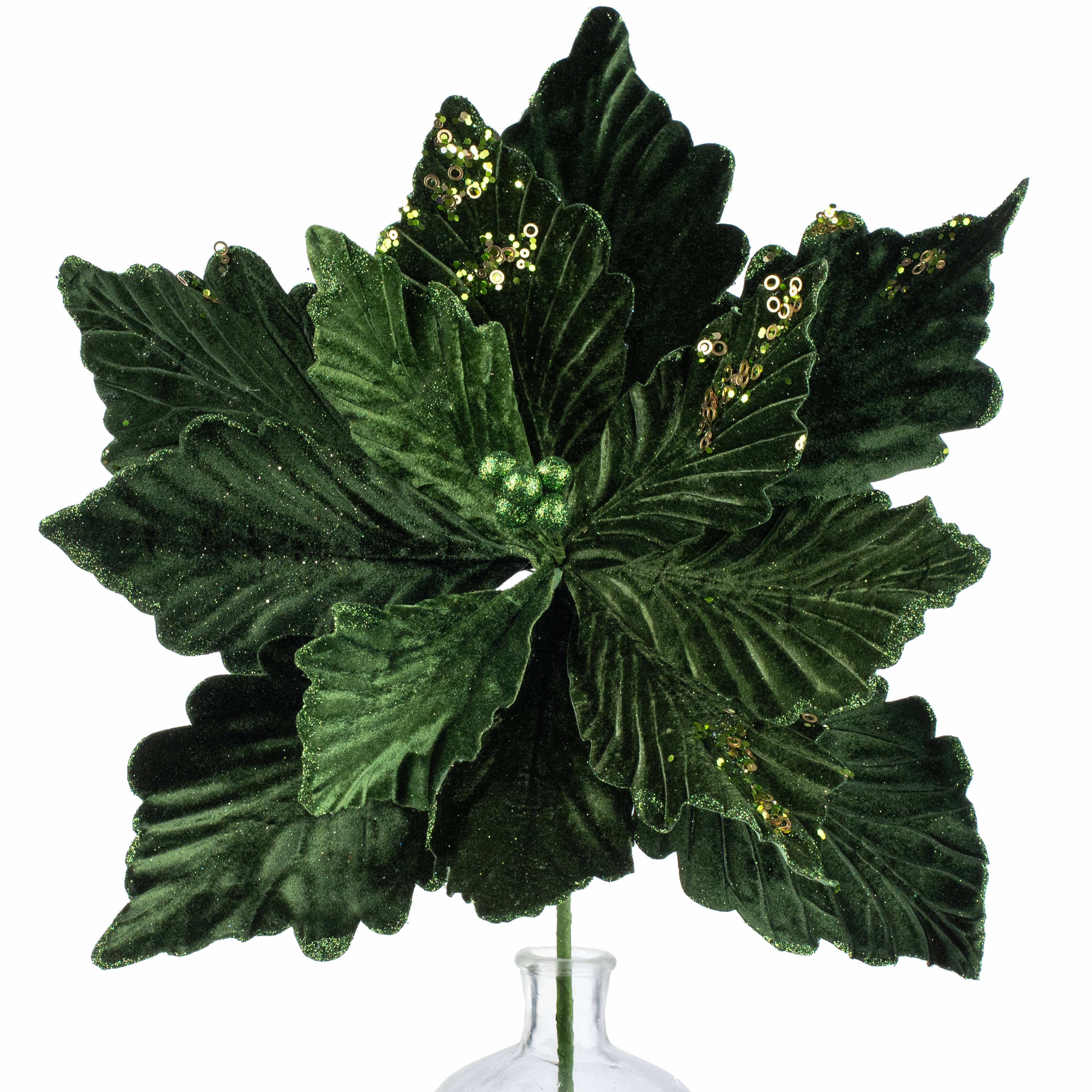 19" x 25" Jumbo Deluxe Velvet Poinsettia Stem: Hunter Green