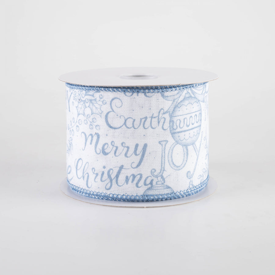 2.5" Linen Vintage Christmas Script Ribbon: Dusty Blue (10 Yards)