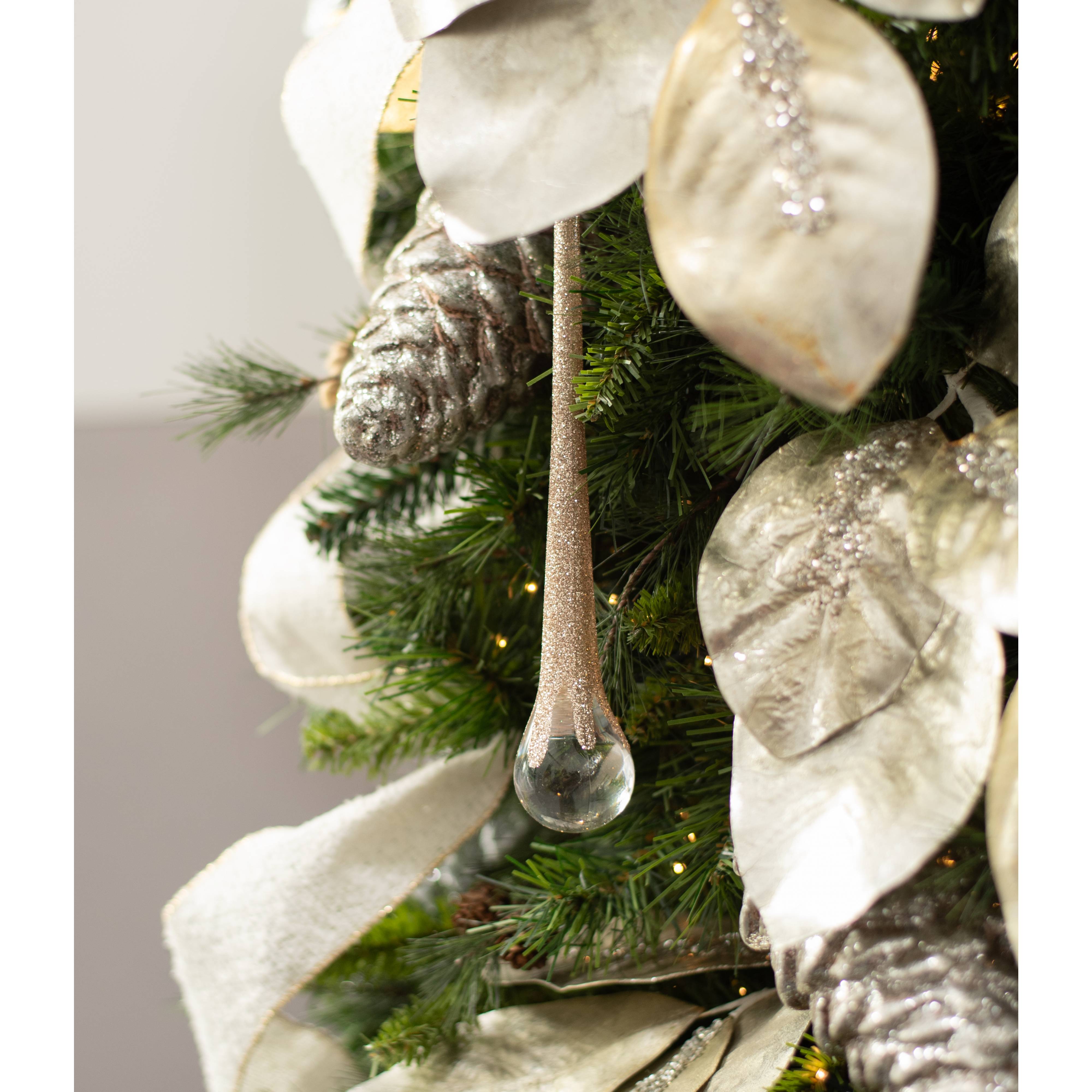 10" Glittered Teardrop Icicle Ornament: Champagne Gold