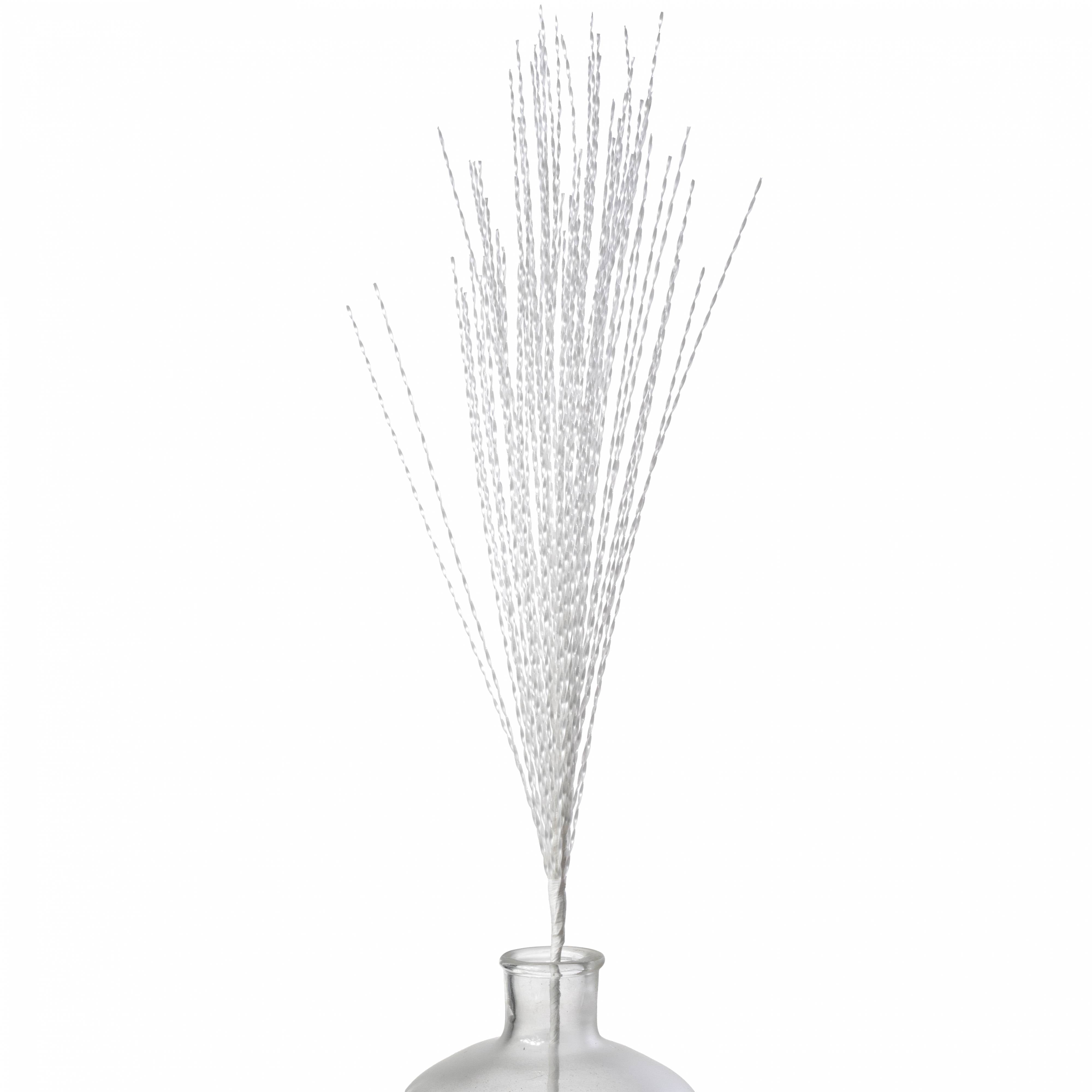 32" Metallic Twisted Grass Spray: White