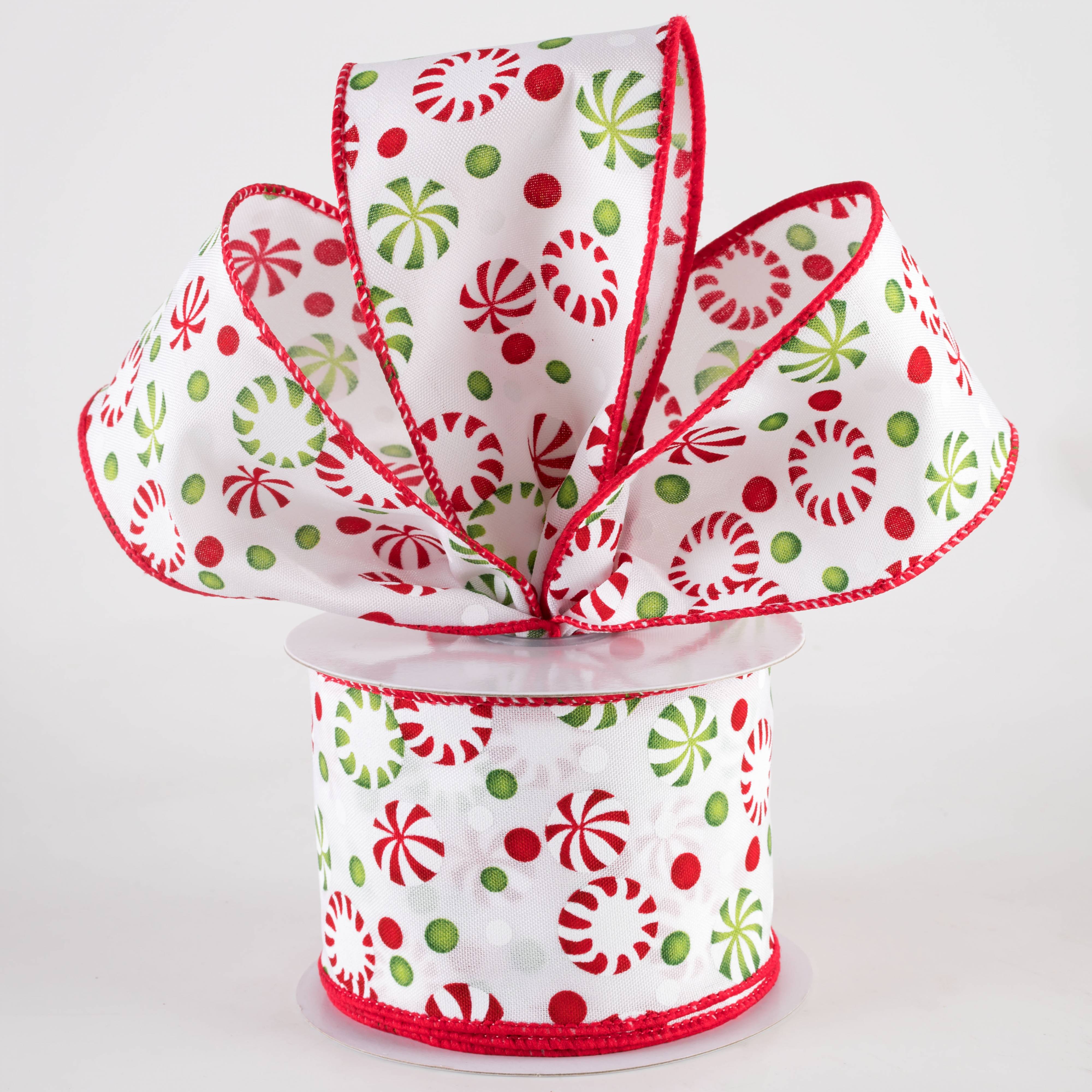 2.5" Christmas Candy Peppermints Ribbon: Red, White & Green (10 Yards)