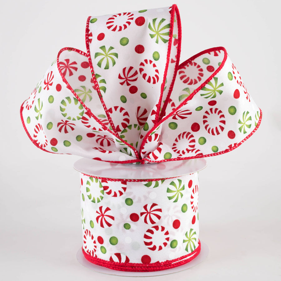 2.5" Christmas Candy Peppermints Ribbon: Red, White & Green (10 Yards)
