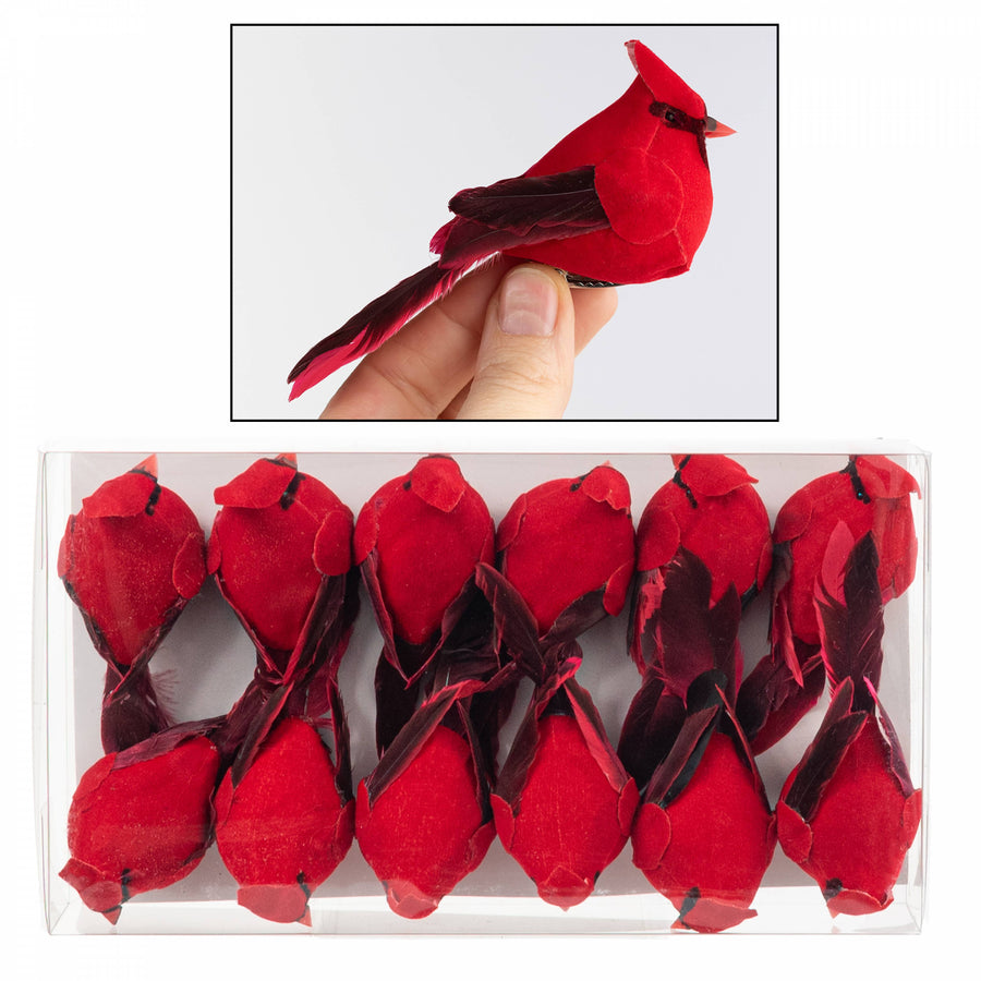 4" Feather Cardinal Clip Ornaments (Box of 12)
