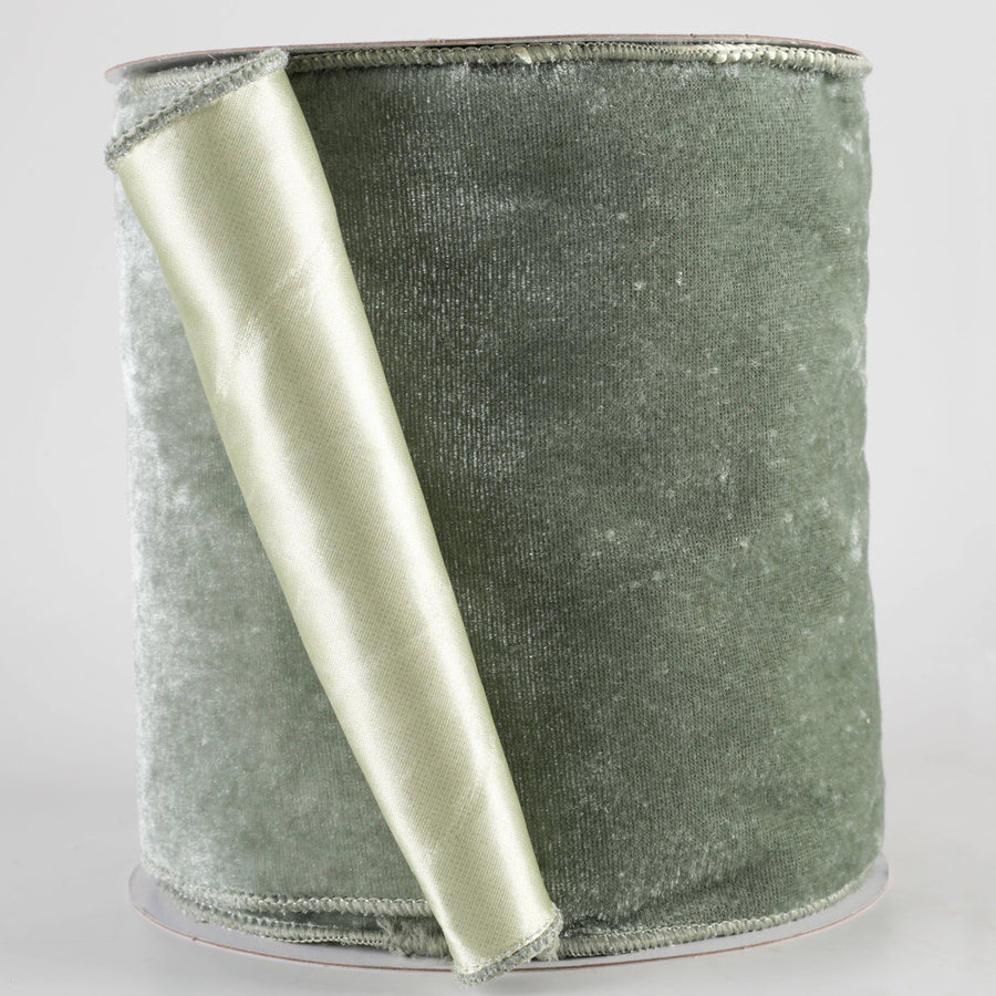 6" Deluxe Velvet Satin Backing Ribbon: Sage Green (10 Yards)