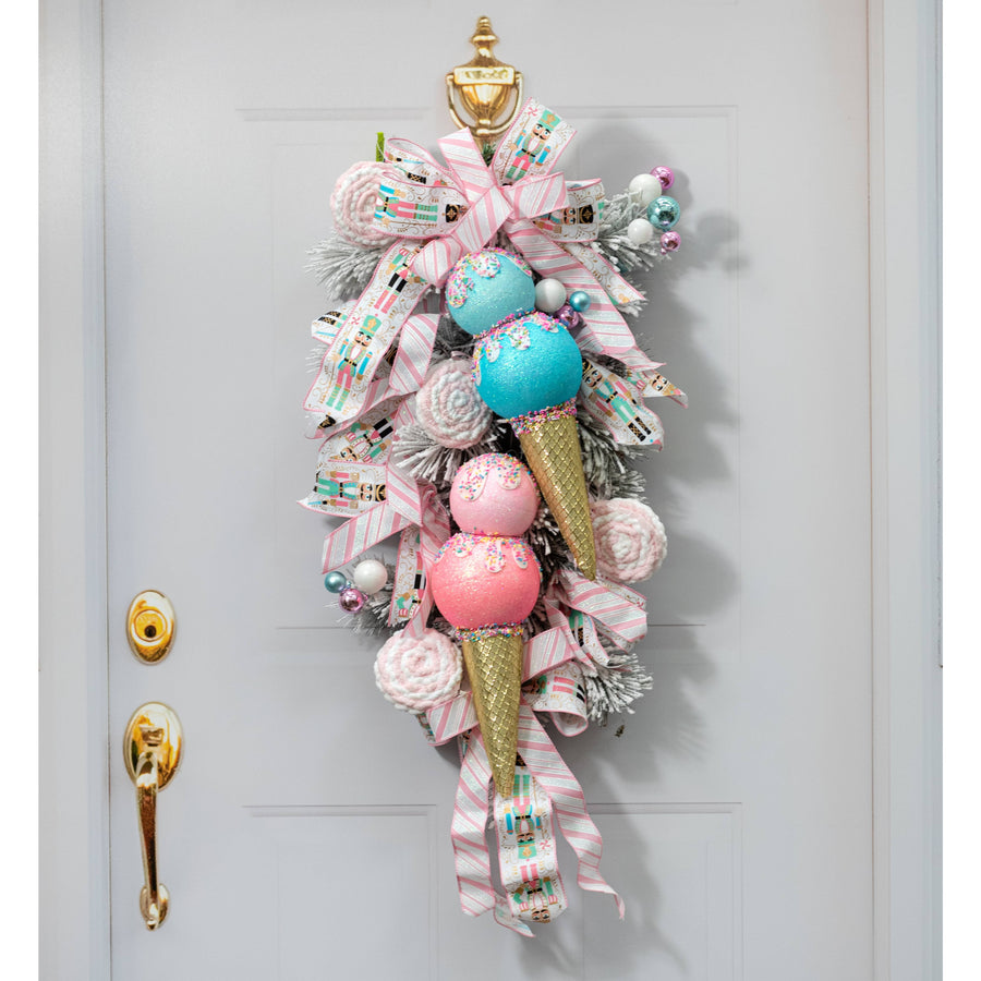 16" Sprinkle Ice Cream Cone Ornament: Blue & Gold