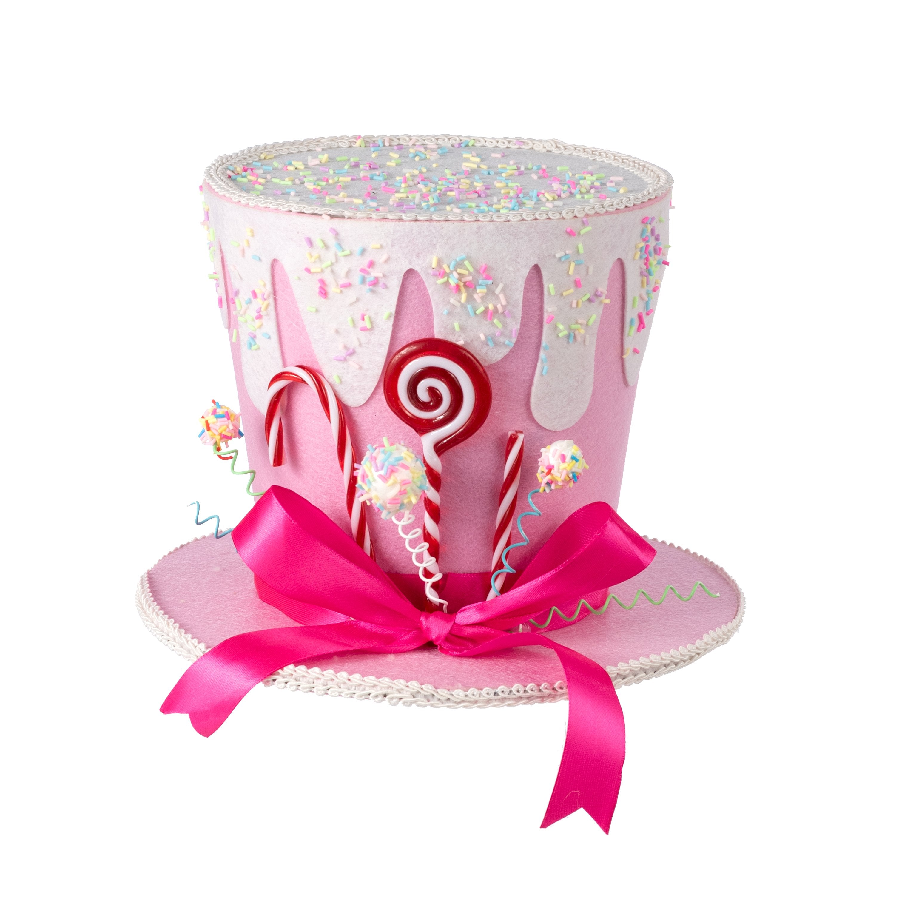 8.25" Velvet Frosted Candy Top Hat Decoration: Pink & White Item Number: XC726987