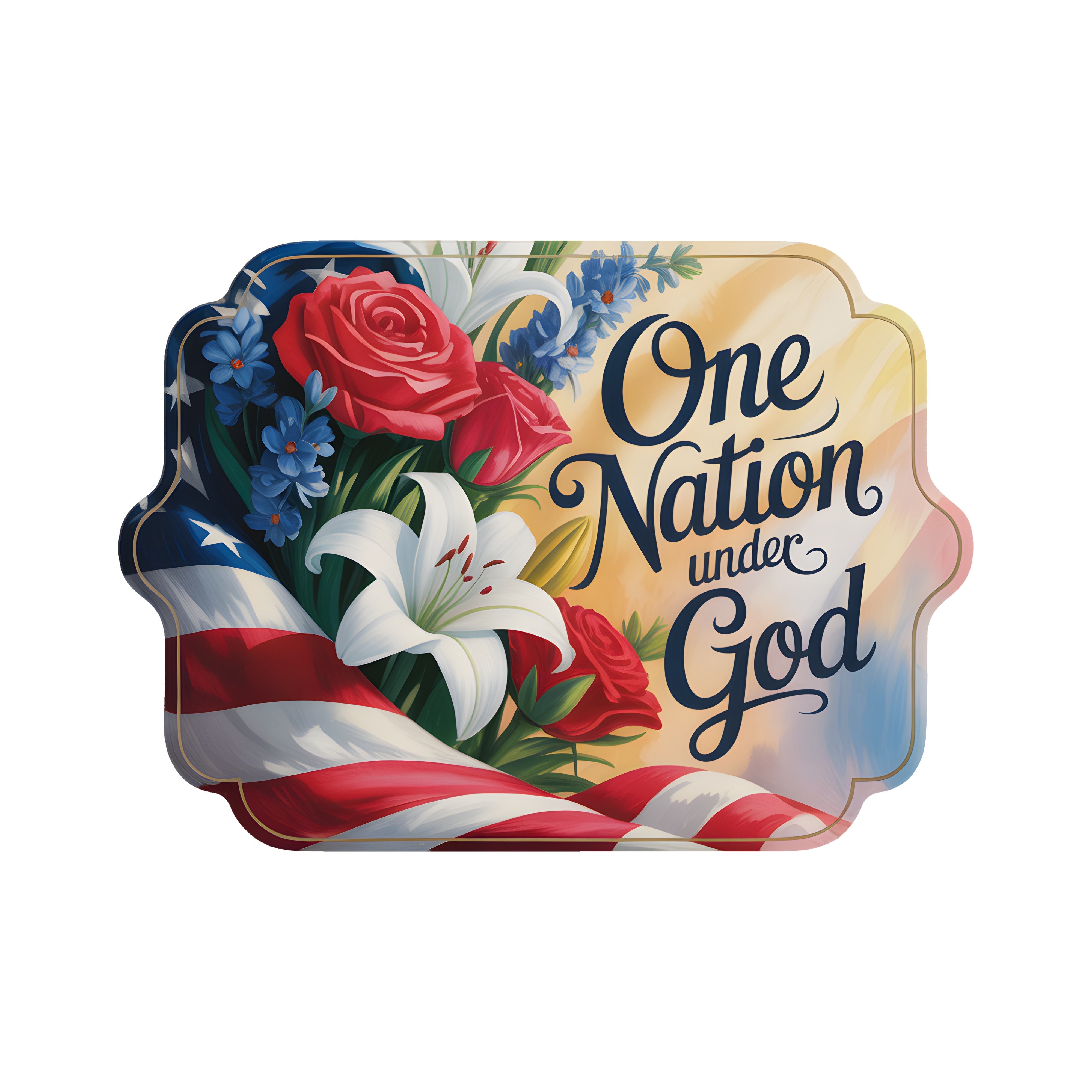 8.5" Bracket Waterproof Sign: One Nation Under God Patriotic Floral Item Number: CD1372NH-085