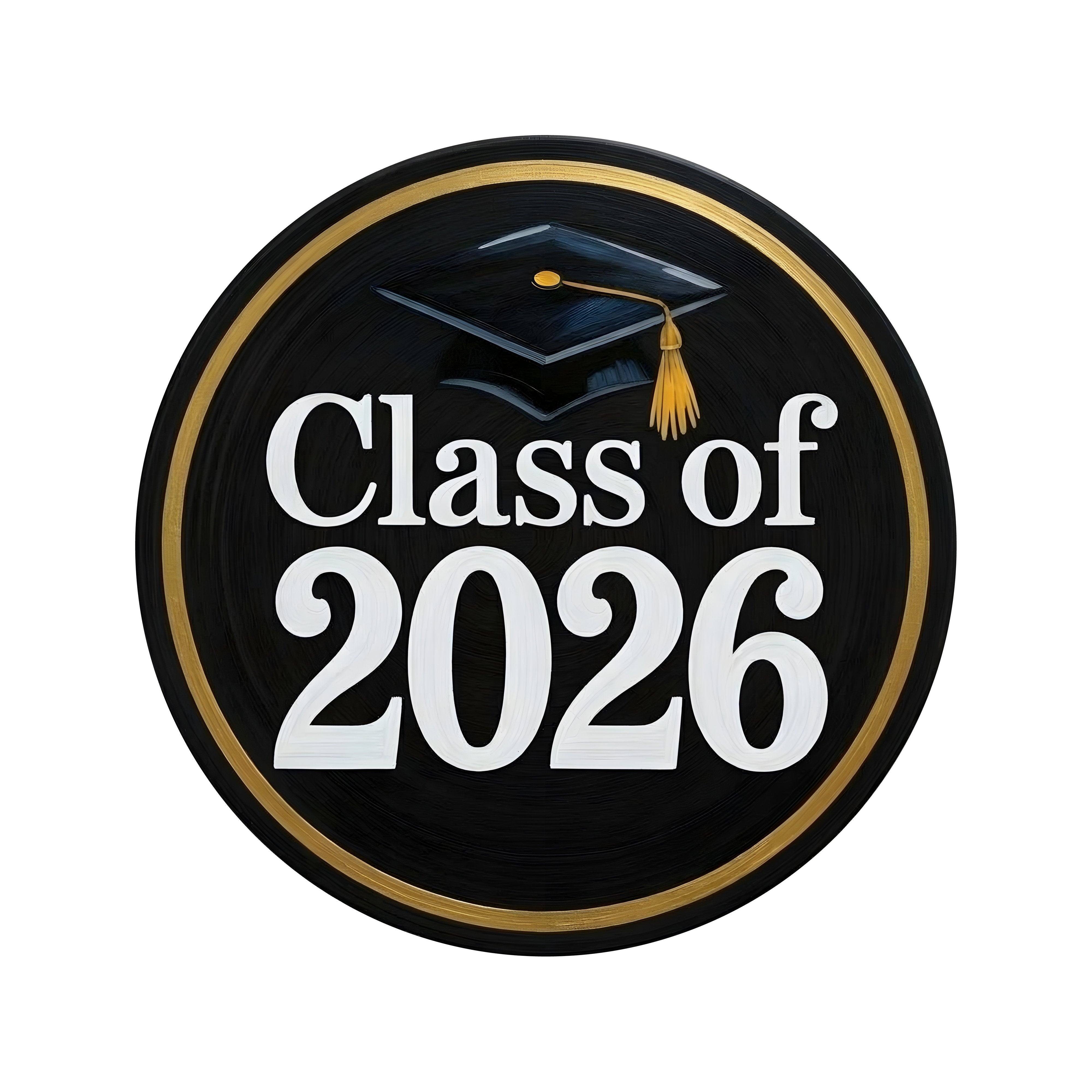 8.5" Round Waterproof Sign: Black & Gold Graduation 2026 Item Number: CD1277NH-085