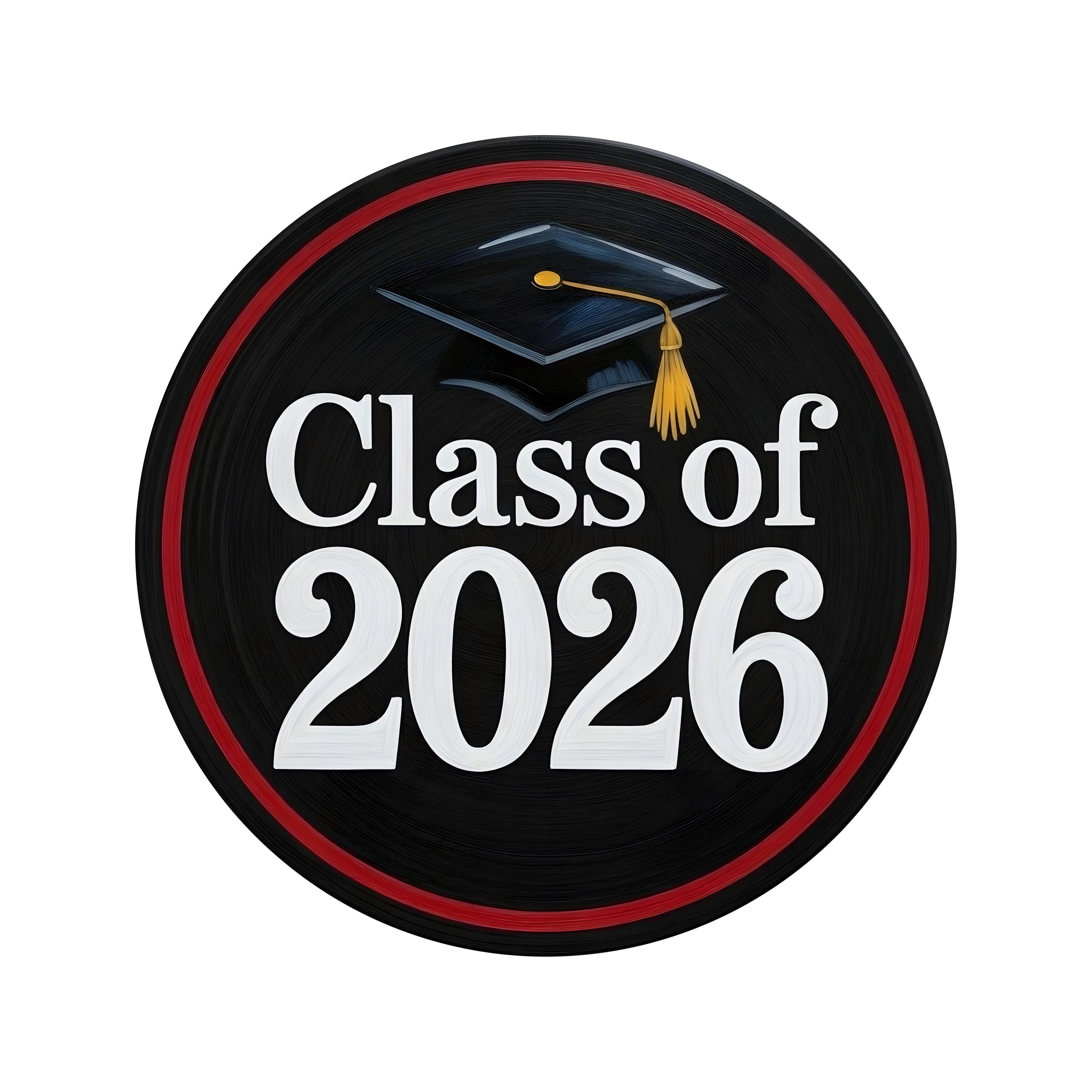 8.5" Round Waterproof Sign: Black & Red Graduation 2026 Item Number: CD1282NH-085