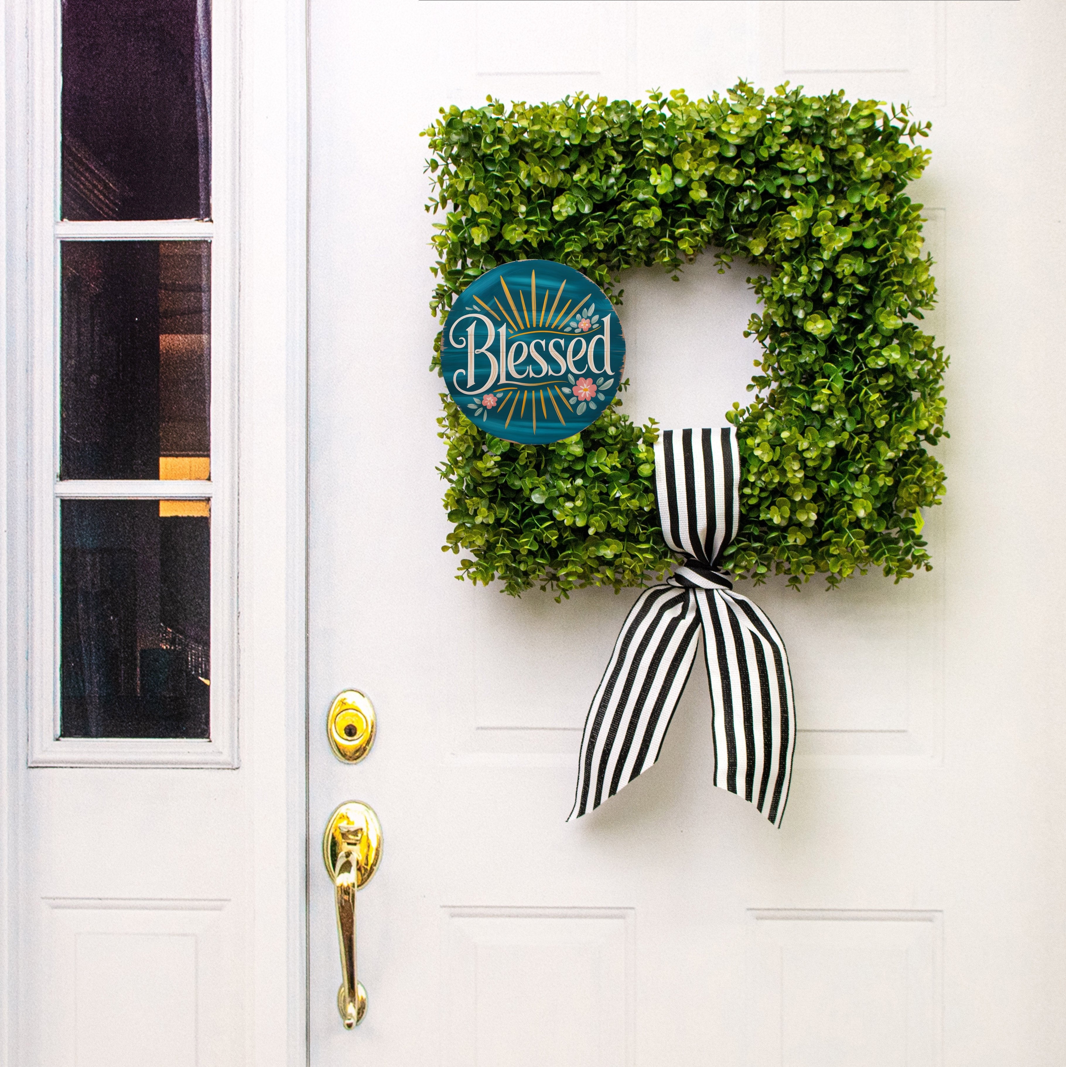 8.5" Round Waterproof Sign: Blessed Sunburst Floral Lifestyle Photo
