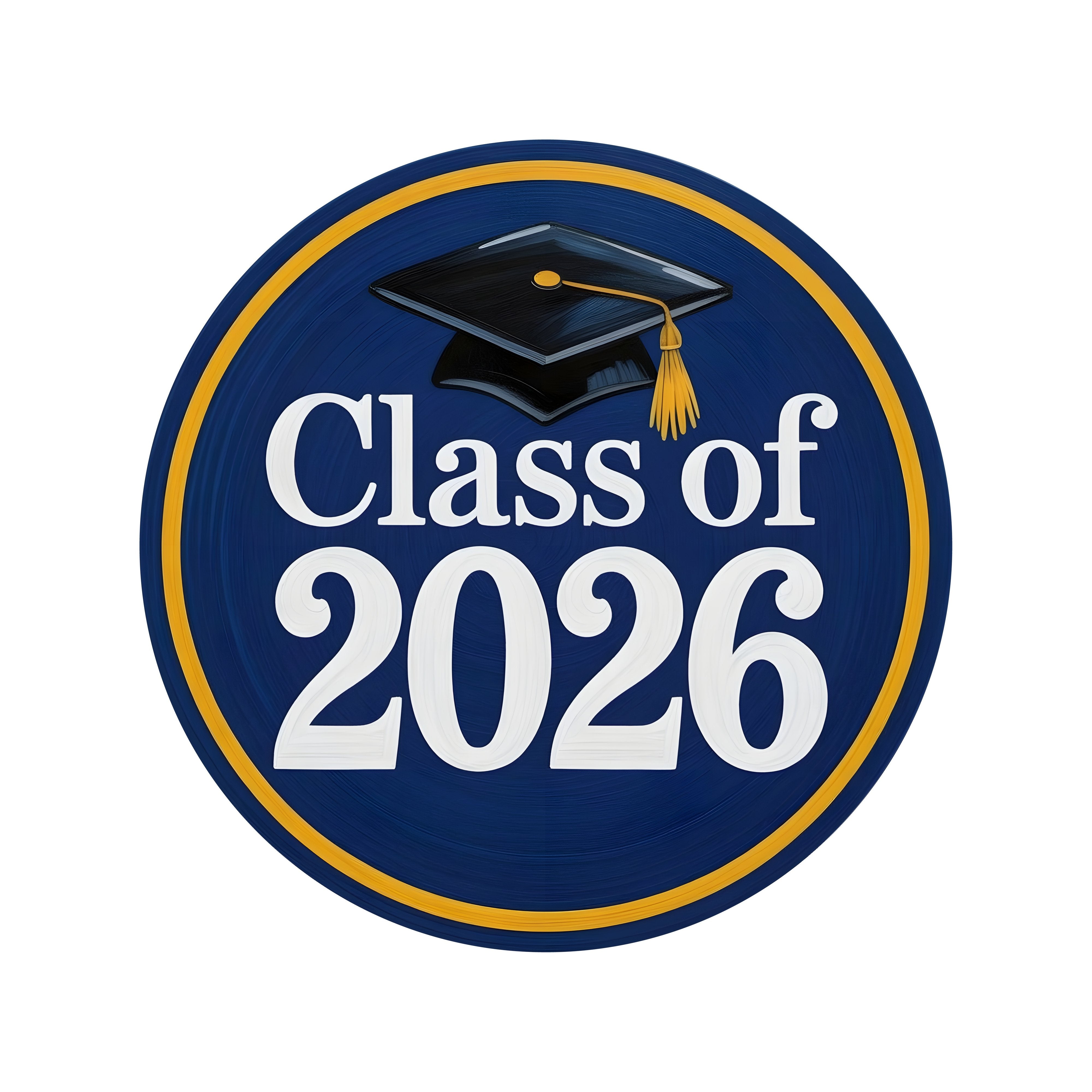 8.5" Round Waterproof Sign: Blue & Golden Yellow Graduation 2026 Item Number: CD1274NH-085