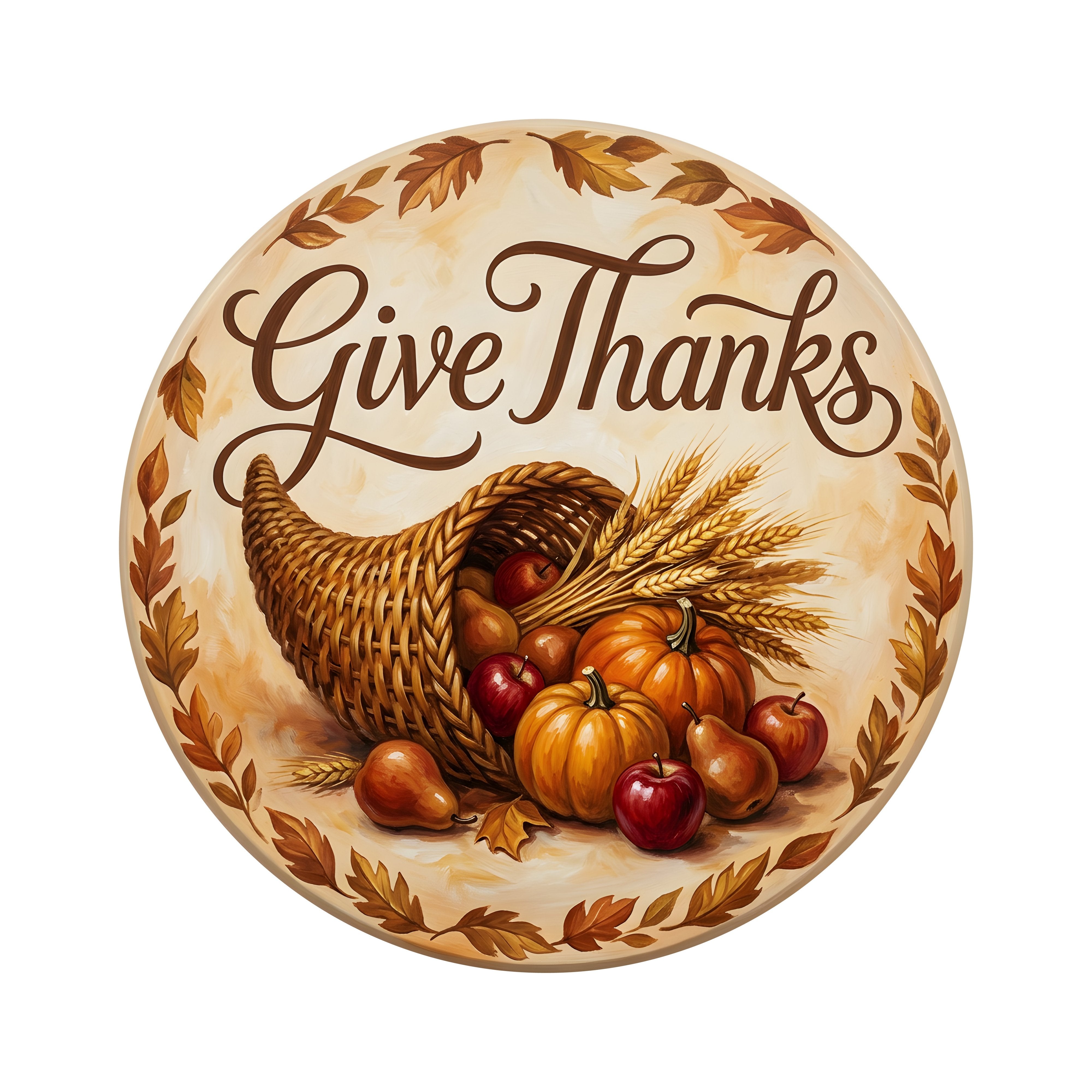 8.5" Round Waterproof Sign: Give Thanks Cornucopia Harvest Item Number: CD1412NH-085
