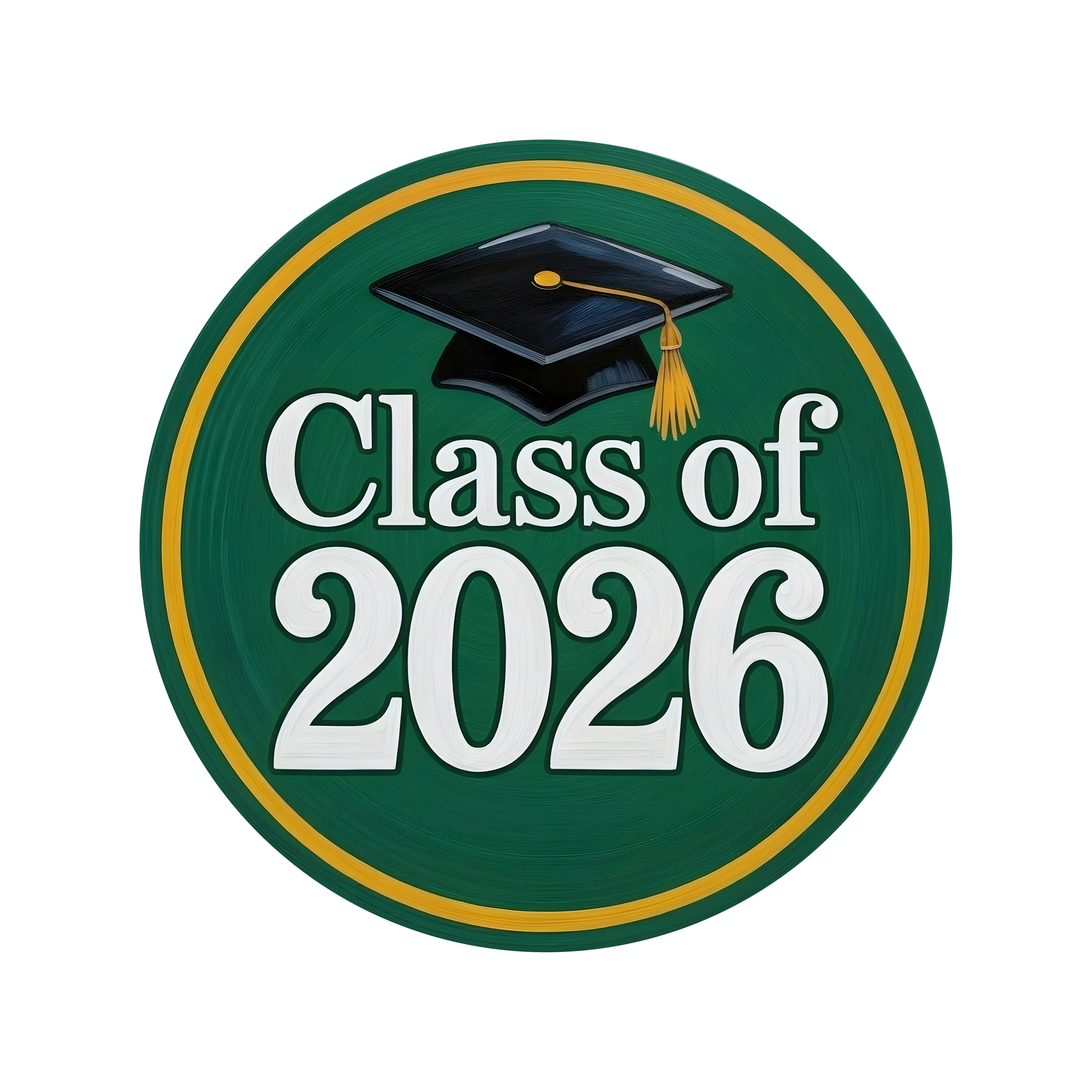 8.5" Round Waterproof Sign: Green & Golden Yellow Graduation 2026 Item Number: CD1281NH-085