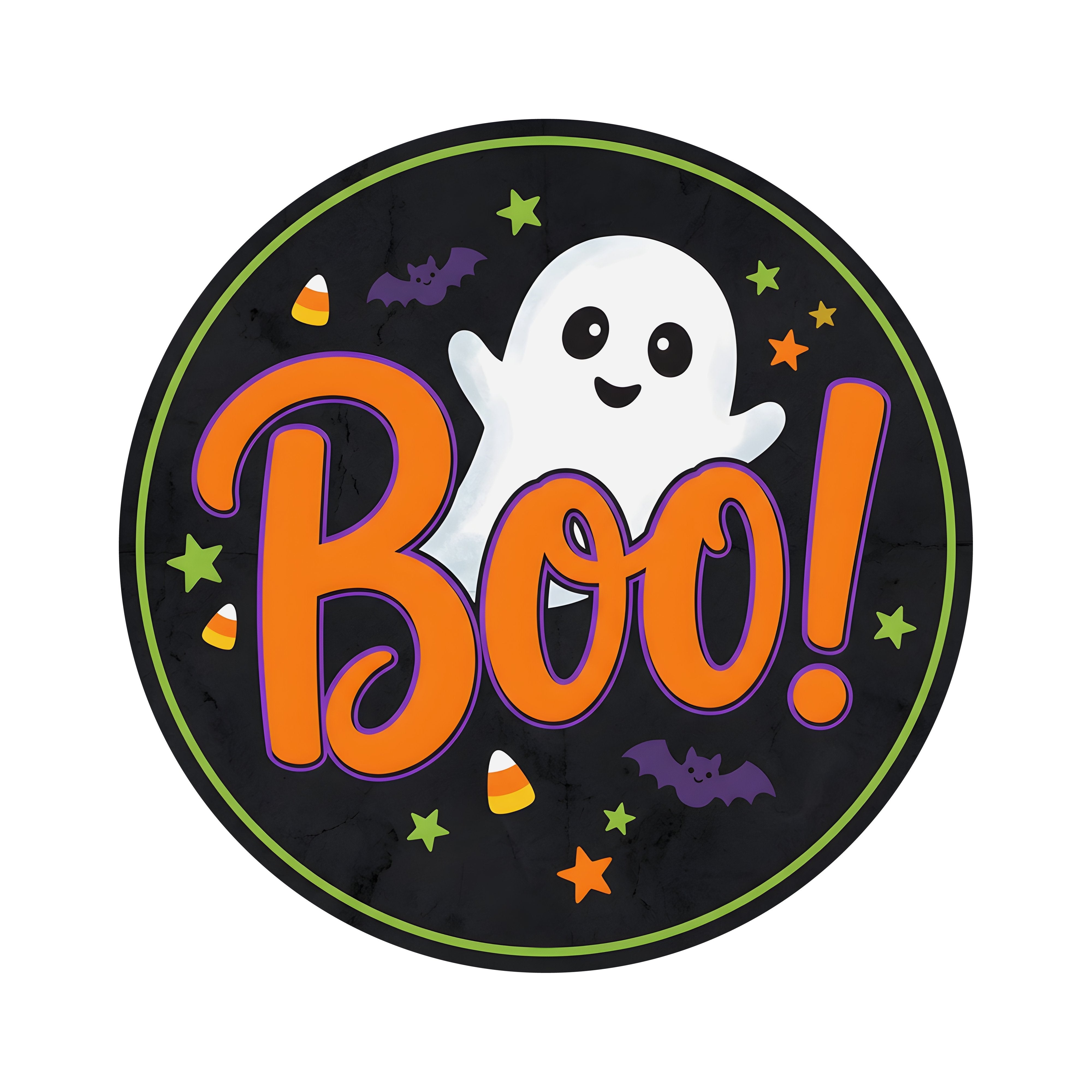 8.5" Round Waterproof Sign: Halloween Boo Smiling Ghost Item Number: CD1417NH-085