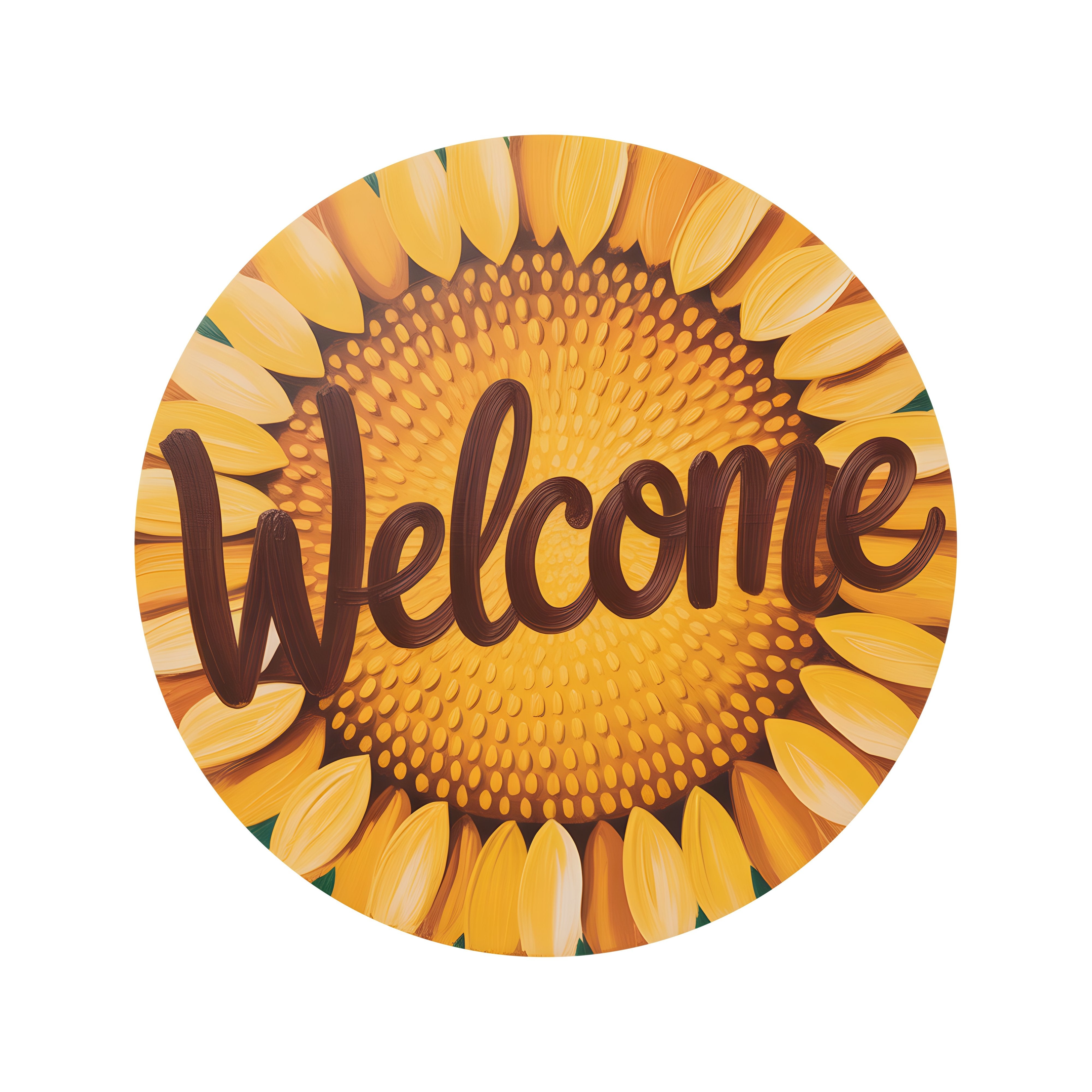 8.5" Round Waterproof Sign: Sunflower Center Welcome Item Number: CD1348NH-085