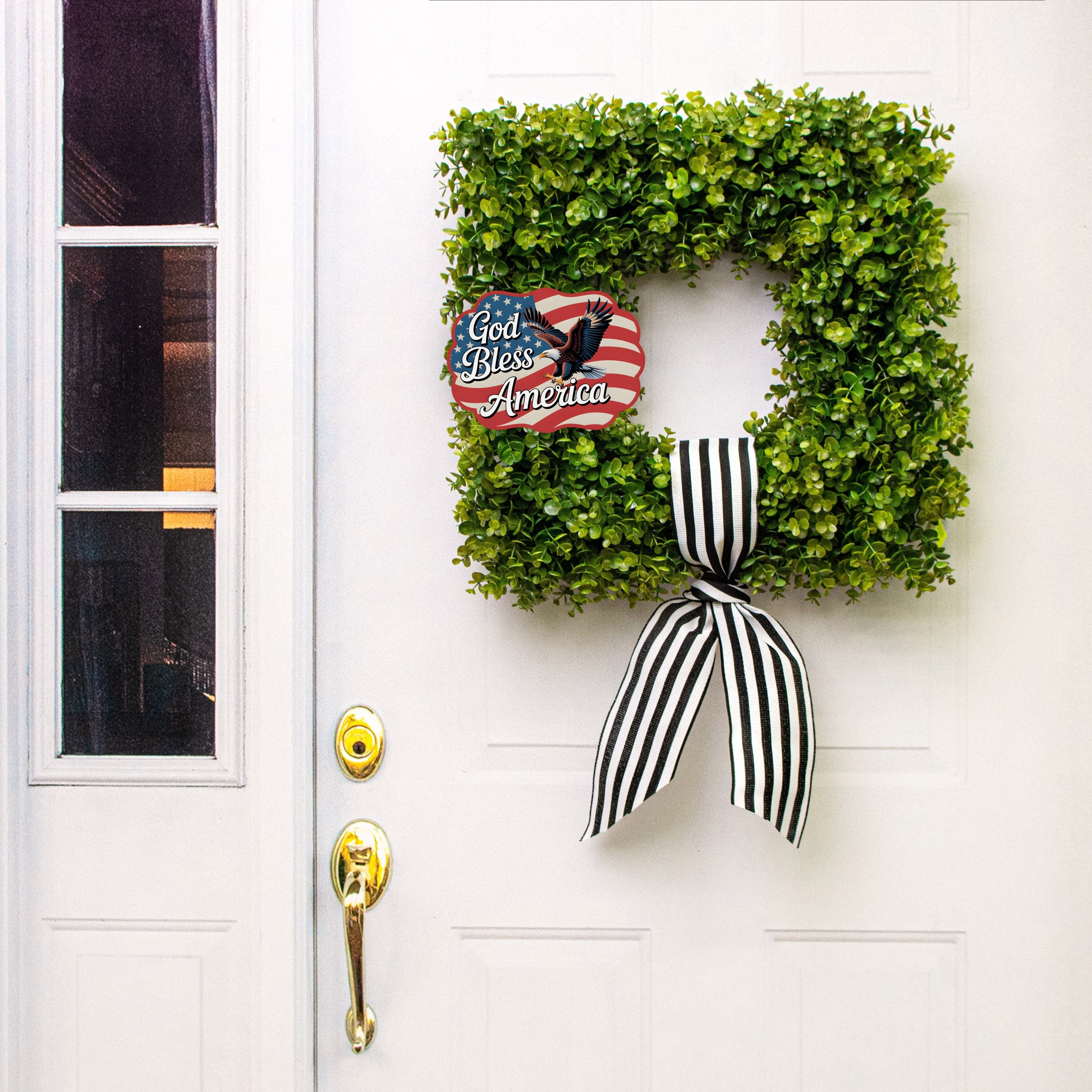 8.5" Scalloped Waterproof Sign: God Bless America Eagle and Flag Lifestyle Photo