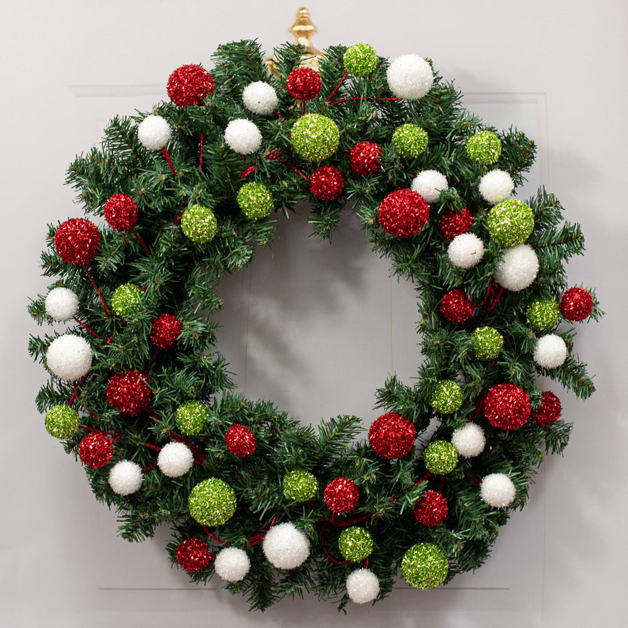 64" V-Cut Foil Ball Garland: Red, Lime & White
