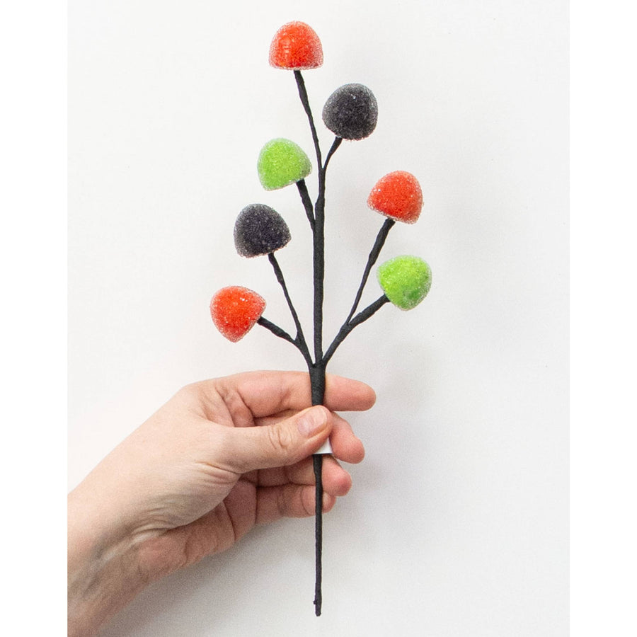 11" Glass Bead Gumdrops Pick: Purple-Black, Orange & Lime