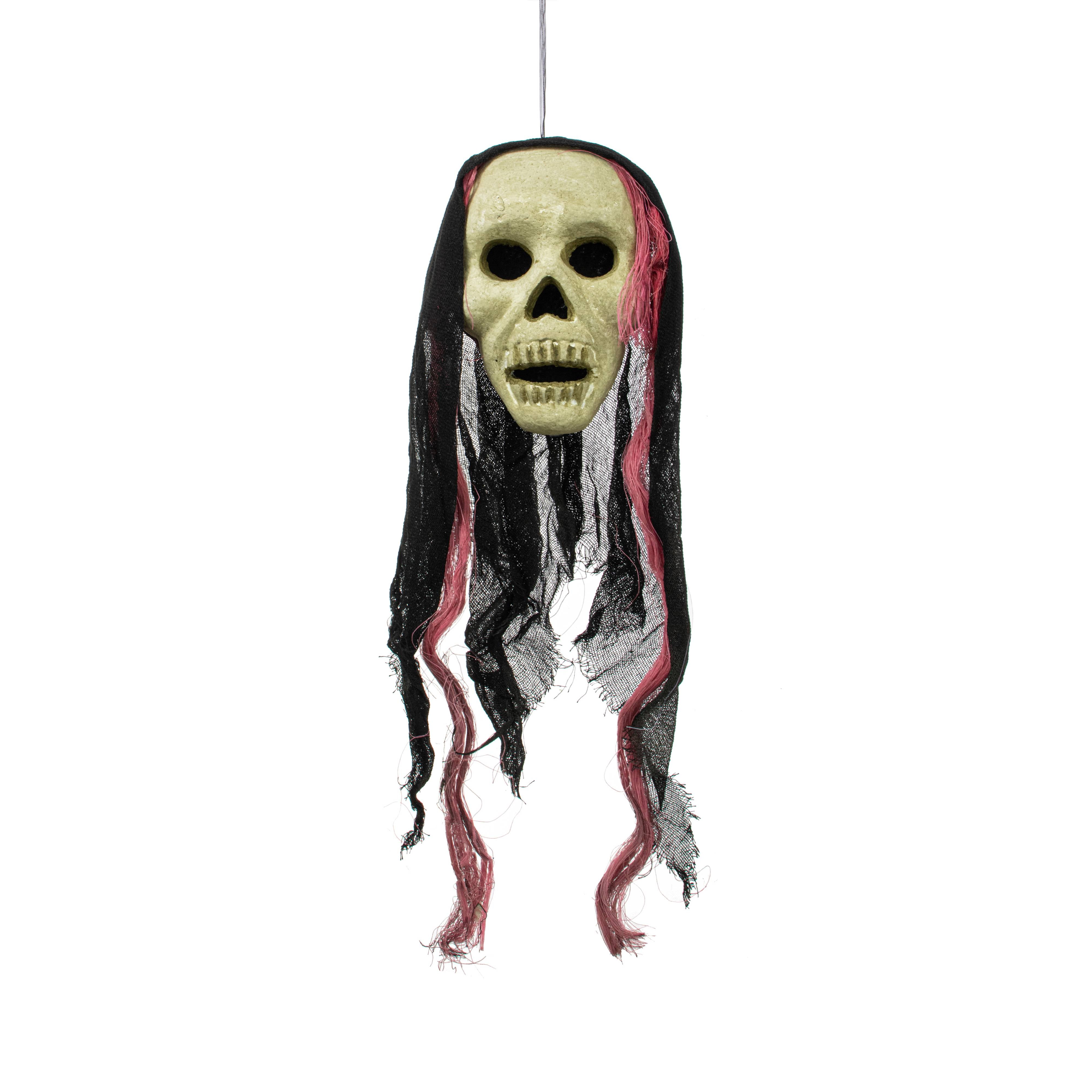 20" x 6" Styrofoam & Burlap Witch Skull: Pink & Black