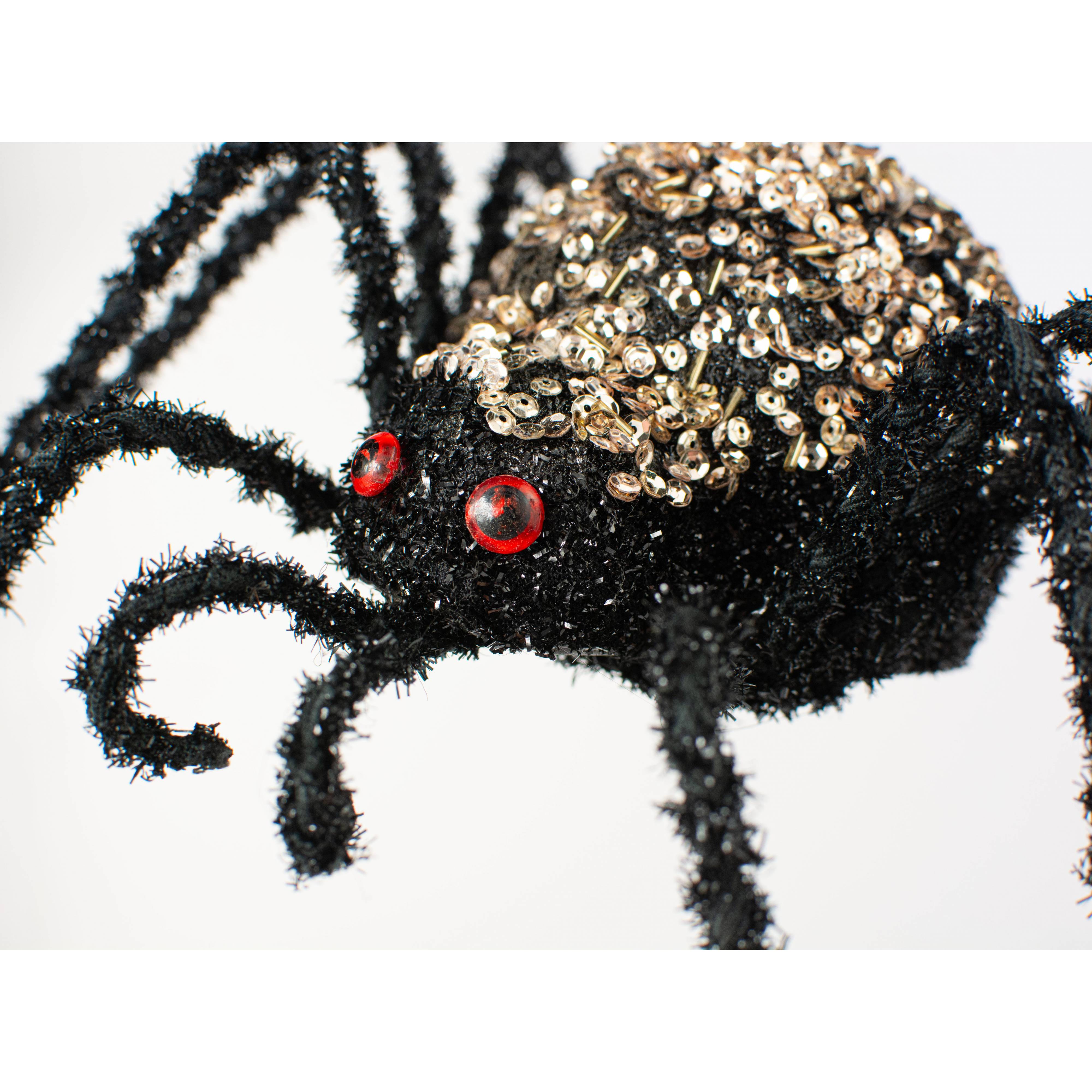 16" Sequin & Bead Spider: Black & Champagne Gold