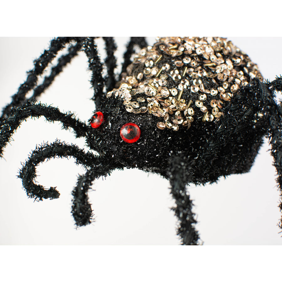 16" Sequin & Bead Spider: Black & Champagne Gold