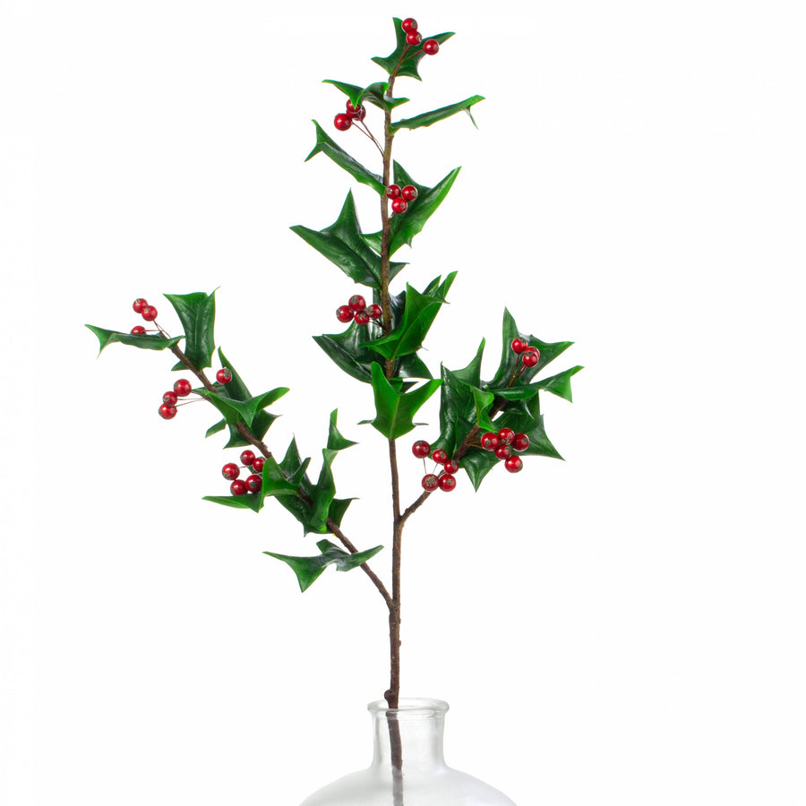30" Holly Leaf & Berries Spray