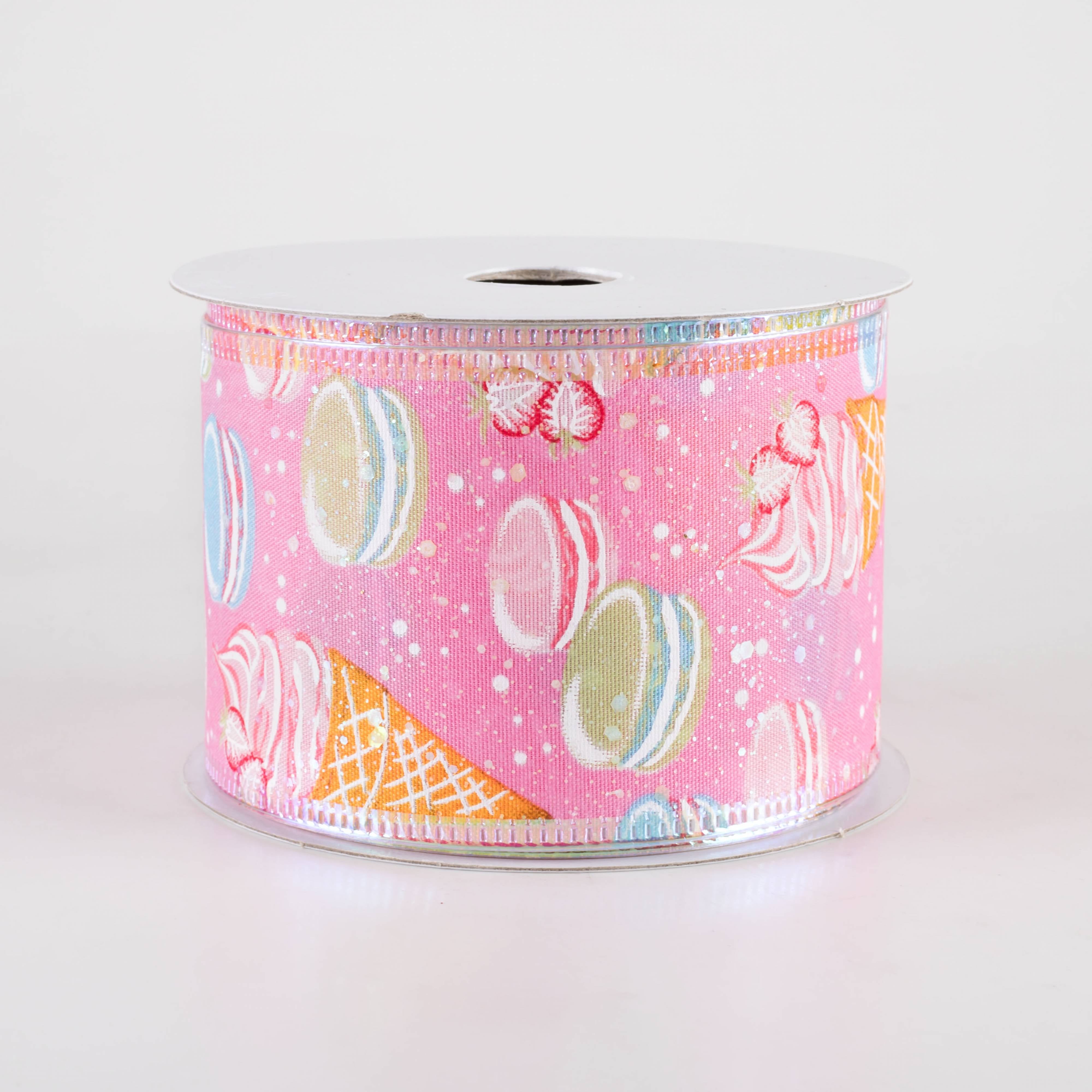 2.5" Iridescent Ice Cream & Macarons Ribbon: Pink (10 Yards)
